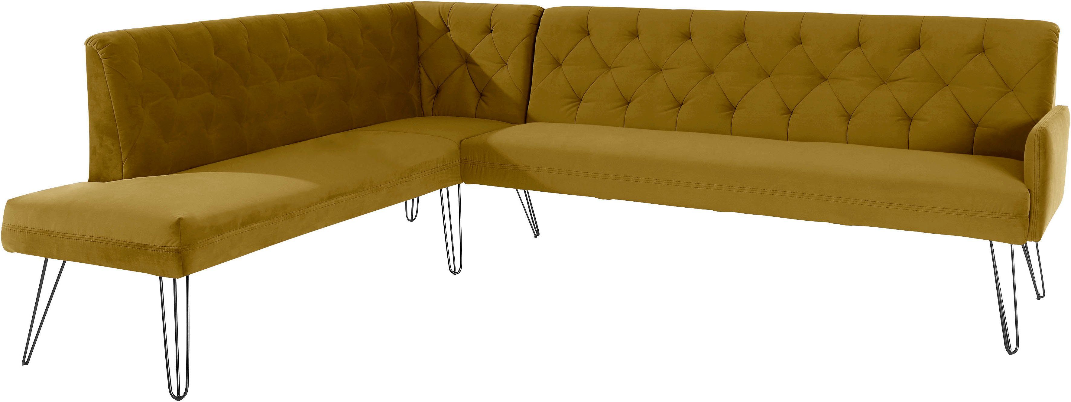 exxpo - sofa fashion Eckbank Doppio, Chesterfield Optik, komfortabel und bequem, hohe Designfüße, Frei im Raum stellbar