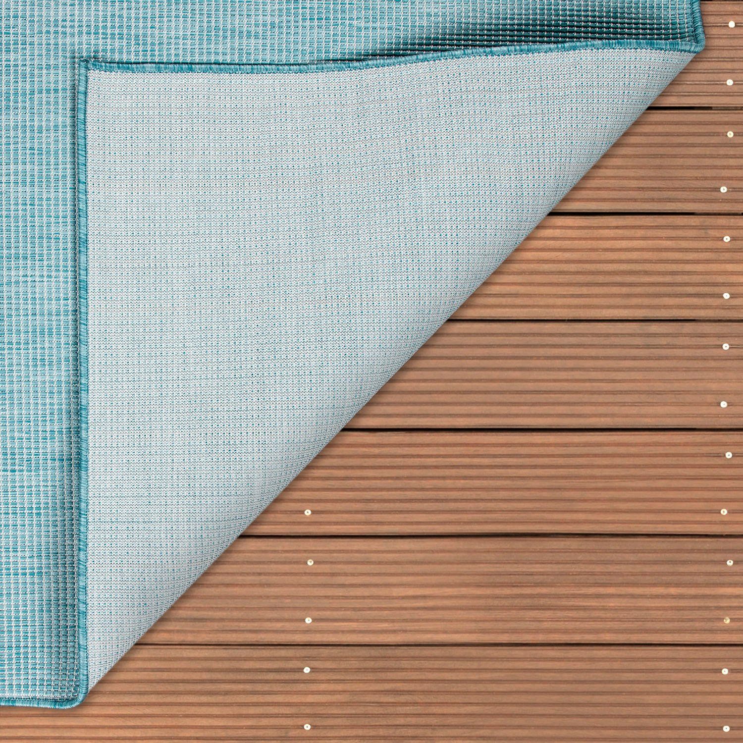 und Teppich Outdoor Flachgewebe, geeignet, mm, Sonset, rechteckig, Paco Höhe: In- Wohnzimmer meliert, 4 Home, blau