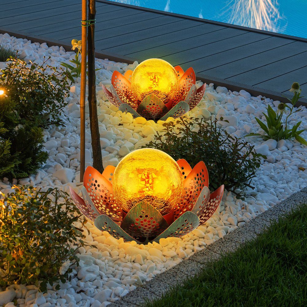 Außenlampen verbaut, Tageslichtweiß, 2er Solarleuchte LED-Leuchtmittel fest Kaltweiß, LED dekorative Solarleuchte, LED Globo Set Garten
