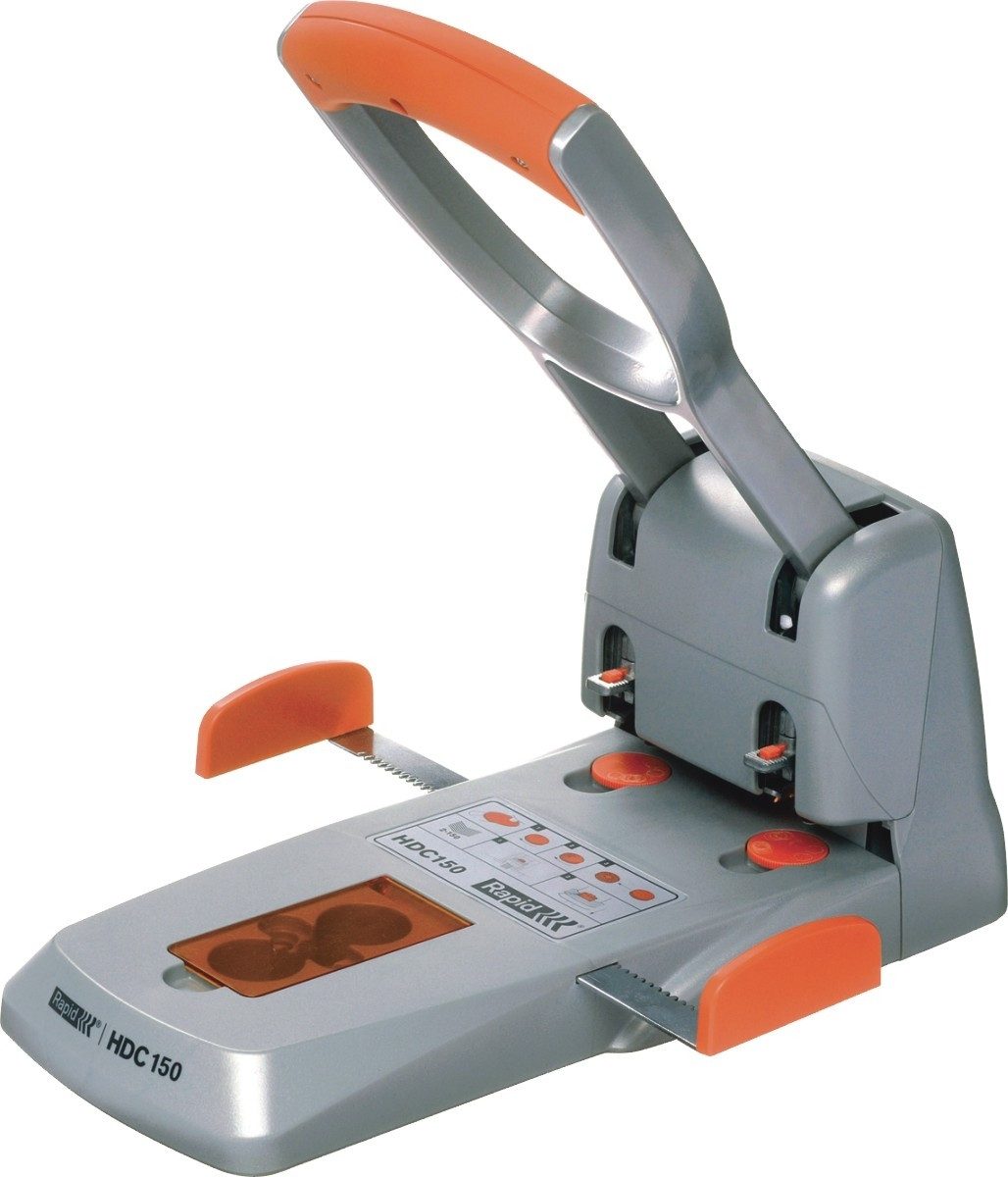 Rapid Locher Superlocher HDC150 150 Blatt mit Anschlagschiene silber/orange.