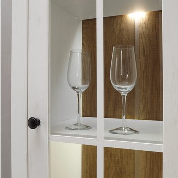 Lomadox Buffet PISA-61 Landhaus schrank in Pinie weiß und Eiche hell inkl. LED 130/198/43cm