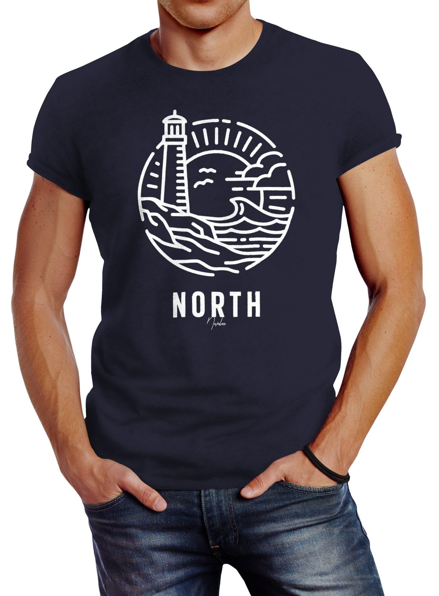 Neverless Print-Shirt Herren T-Shirt Logo Outline günstig online kaufen