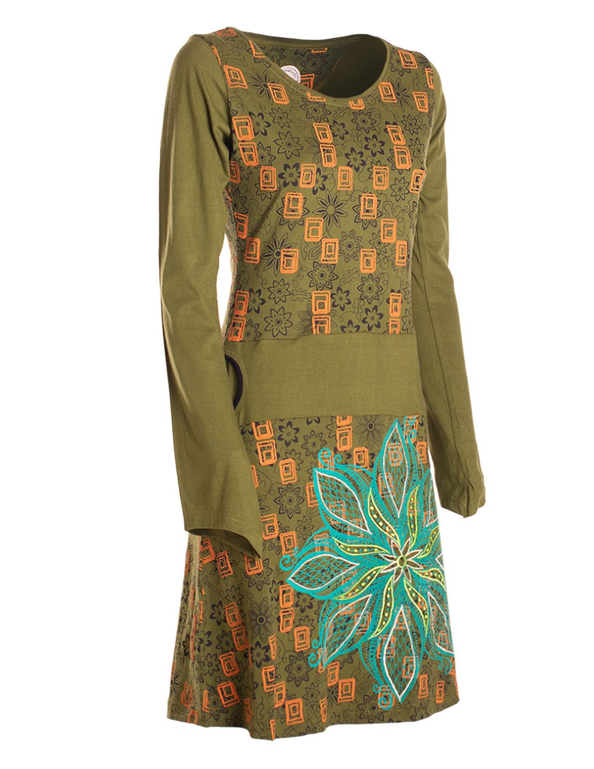 Vishes Jerseykleid Damen Baumwolle Casual Kleid mit Stickerei und Taschen Alternative Bekleidung, Ethno, Hippie, Retro Style