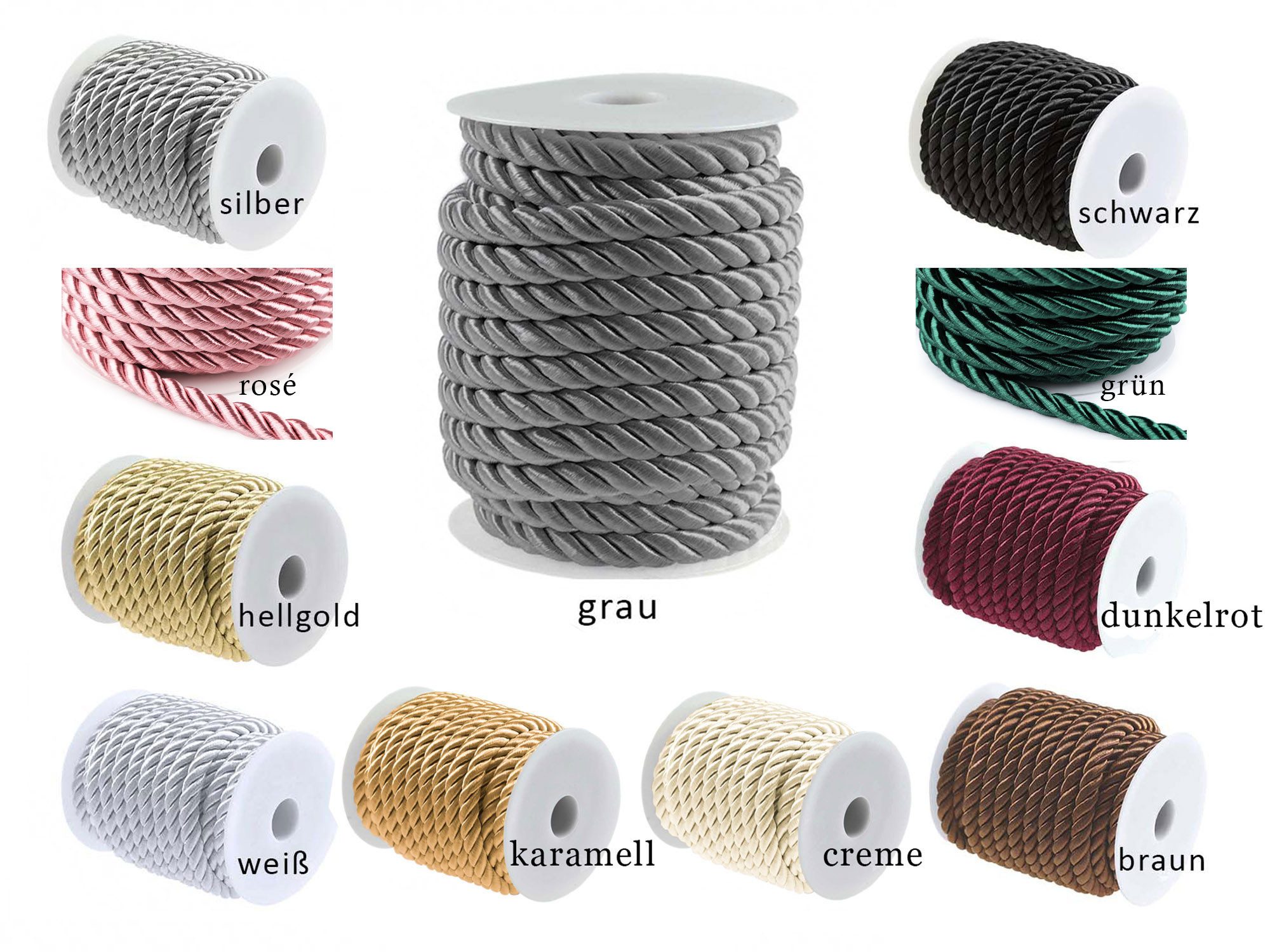 maDDma 10m Kordelschnur glänzend gedreht ca. 8-10 mm Seil, hellgold