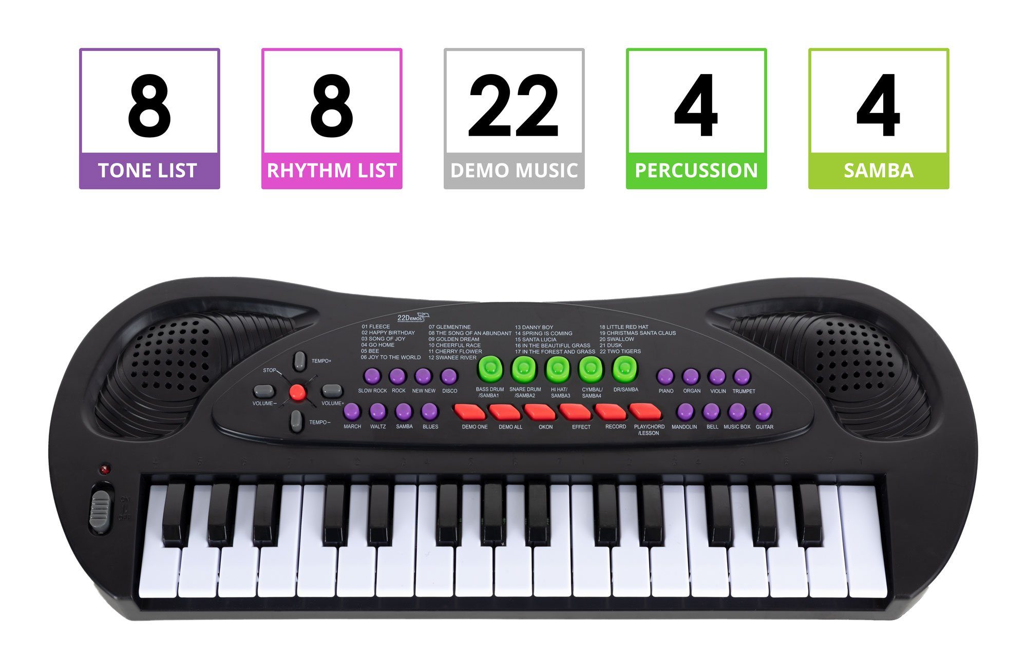 McGrey Spielzeug-Musikinstrument KK-3808 32 Tasten Keyboard - Kinderpiano, (22 Demosongs & Begleitrhythmen, 2 tlg., inkl. Mikrofon zum Mitsingen), mit 8 Begleitrhythmen und Demosongs