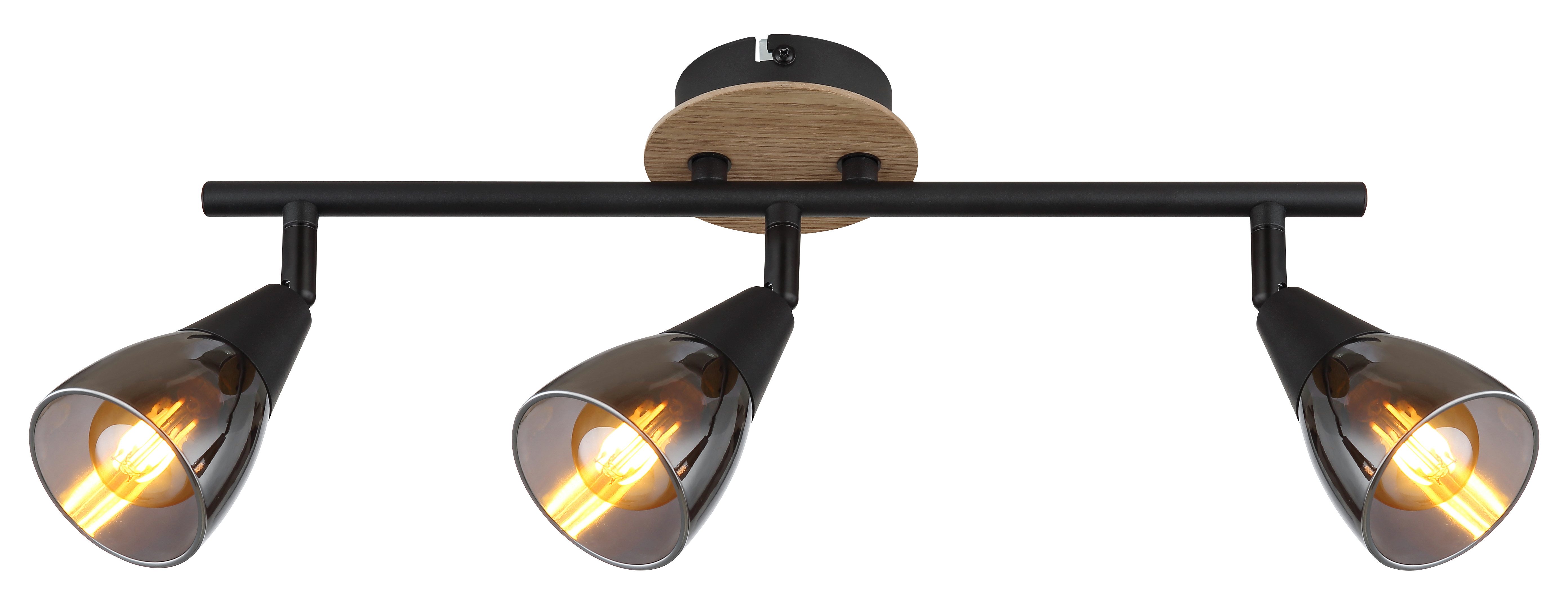 GLOBO LIGHTING Deckenstrahler MUBBY, ohne Leuchtmittel, Deckenspot/schwarz/Holz/Glas rauchfarben/Flur/Wohnzimmer
