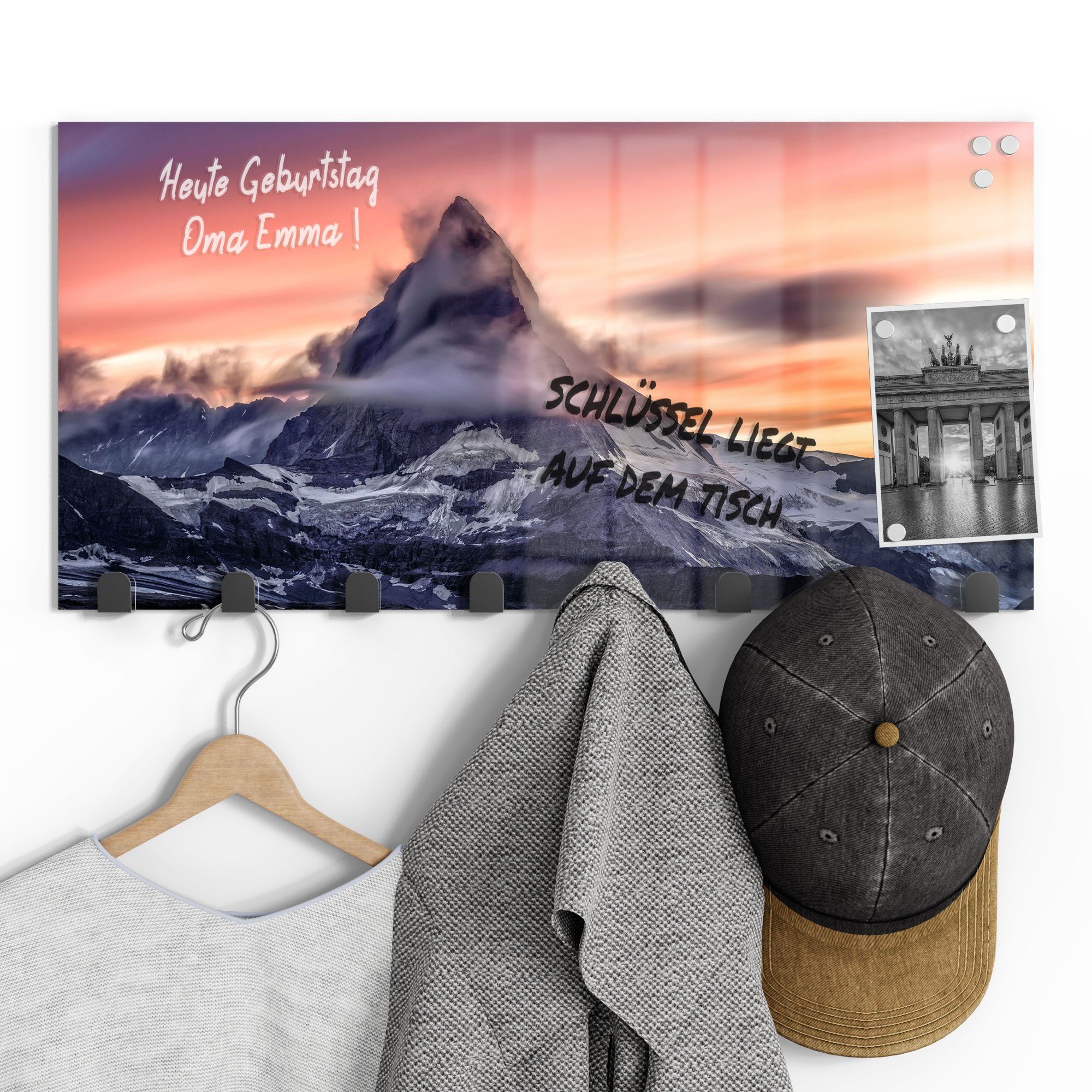 Garderobe Paneel Matterhorn', DEQORI 'Sonnenaufgang beschreibbar magnetisch Kleiderhaken Glas