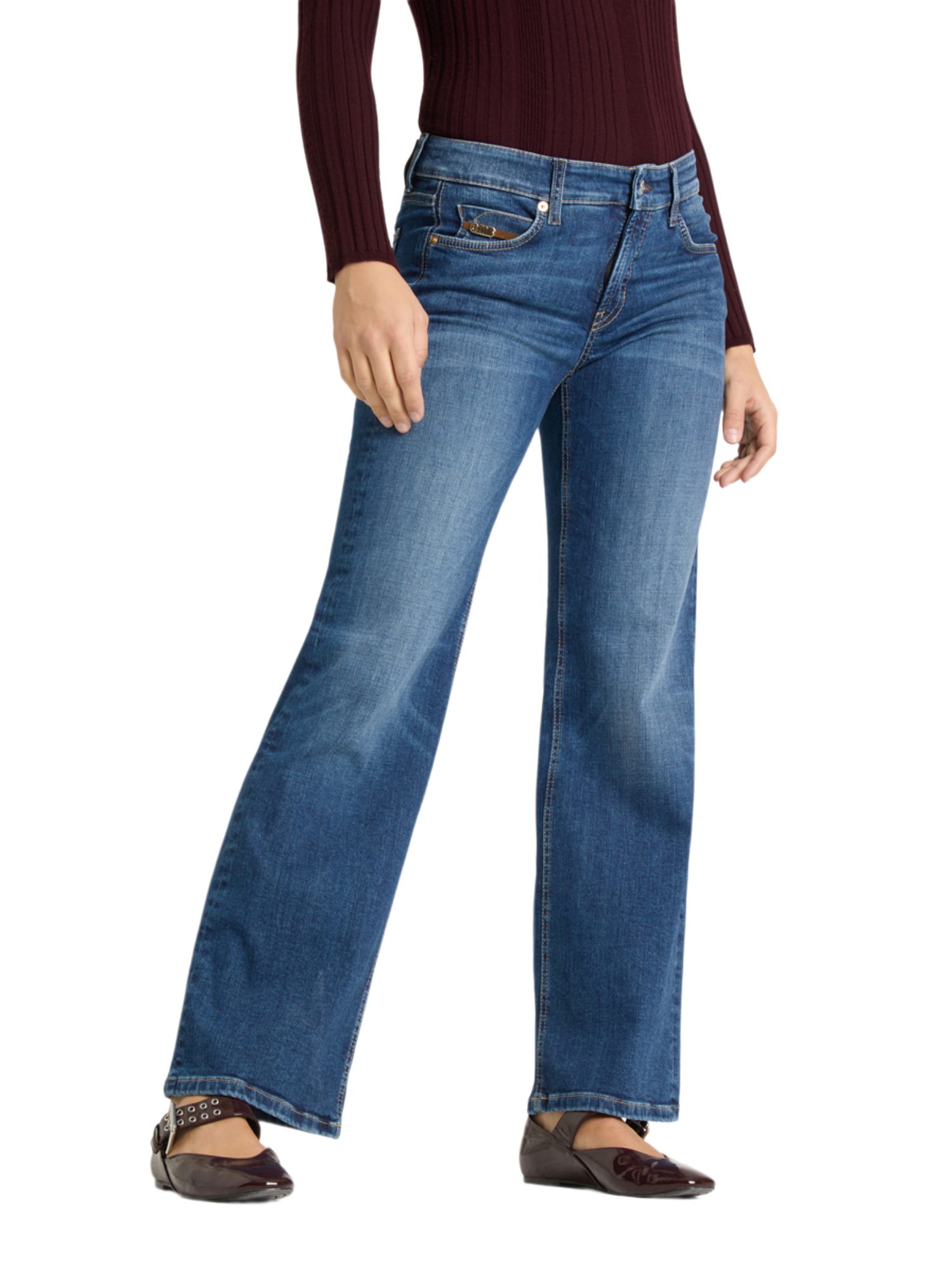 Cambio Stretch-Hose blau, Casual, Baumwolle, Unifarben, Wide Leg, Hoch