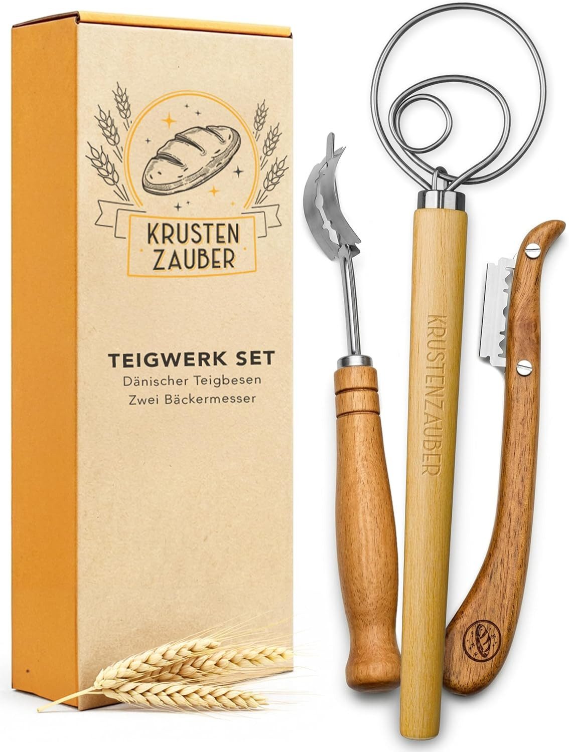 Krustenzauber Gärkorb Brot Backen Zubehör - Einzeln oder im Set - Gärkorb, Bäckermesser etc
