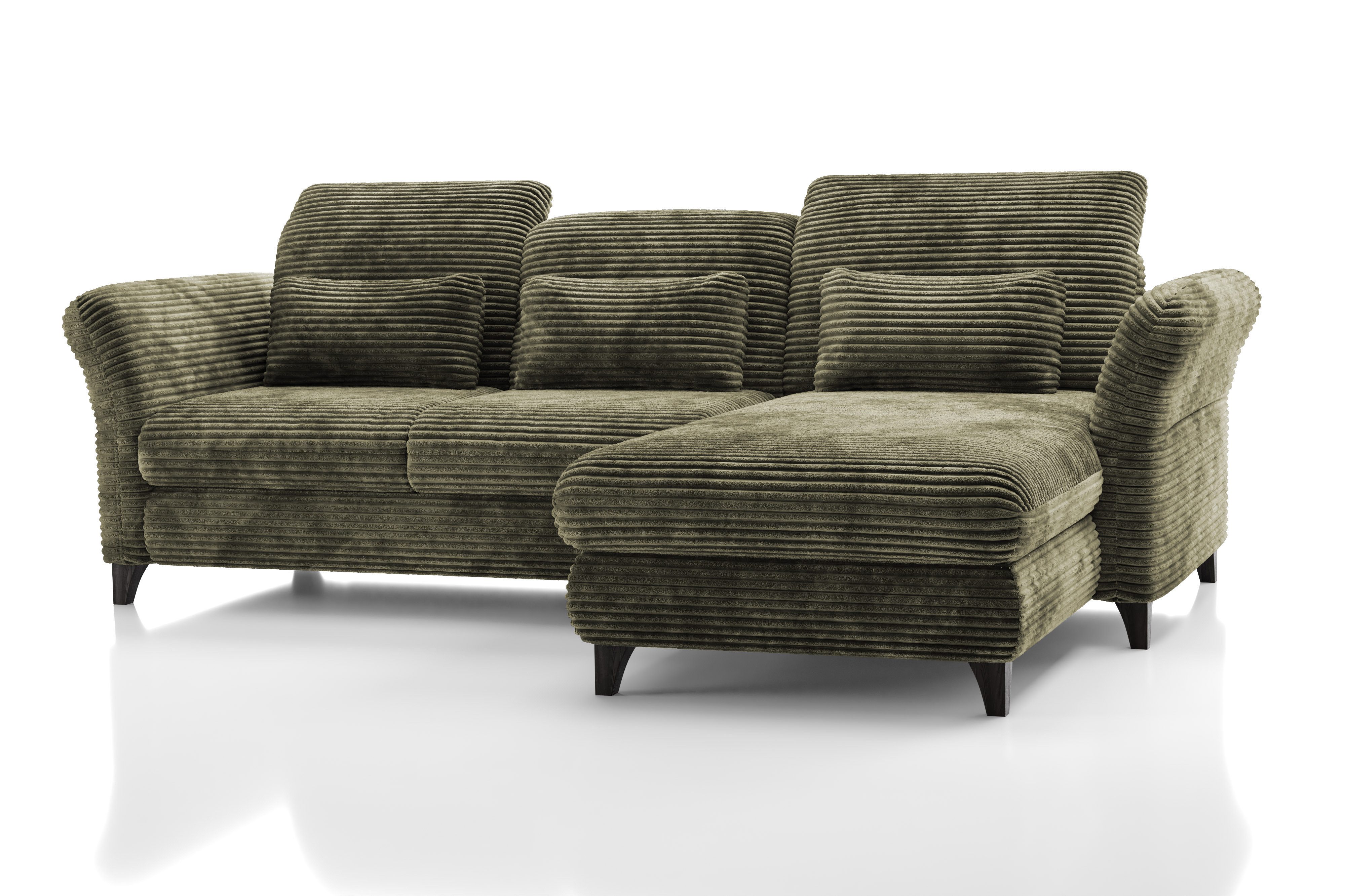 Hygger Möbelhaus Ecksofa Eva L-Form, B/T/H: 253/190/93 cm, inkl. Taschenfedern, 3 Nierenkissen, Wahlweise mit Bettfunktion und Bettkasten, Inkl. Sitztiefenverstellung, Kopfteilverstellung, Armteilverstellung, Hergestellt in Europa