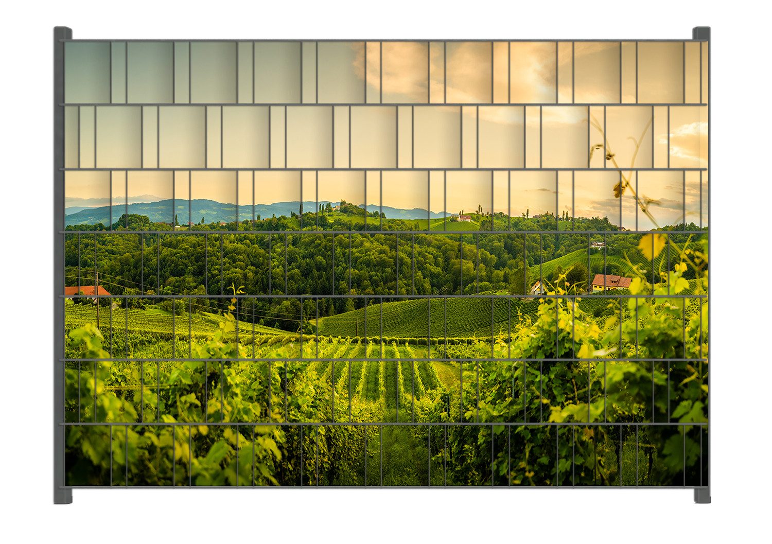 Wallario Sichtschutzstreifen Abendlicht über Weinbergen, für Stabmattenzäune geeignet