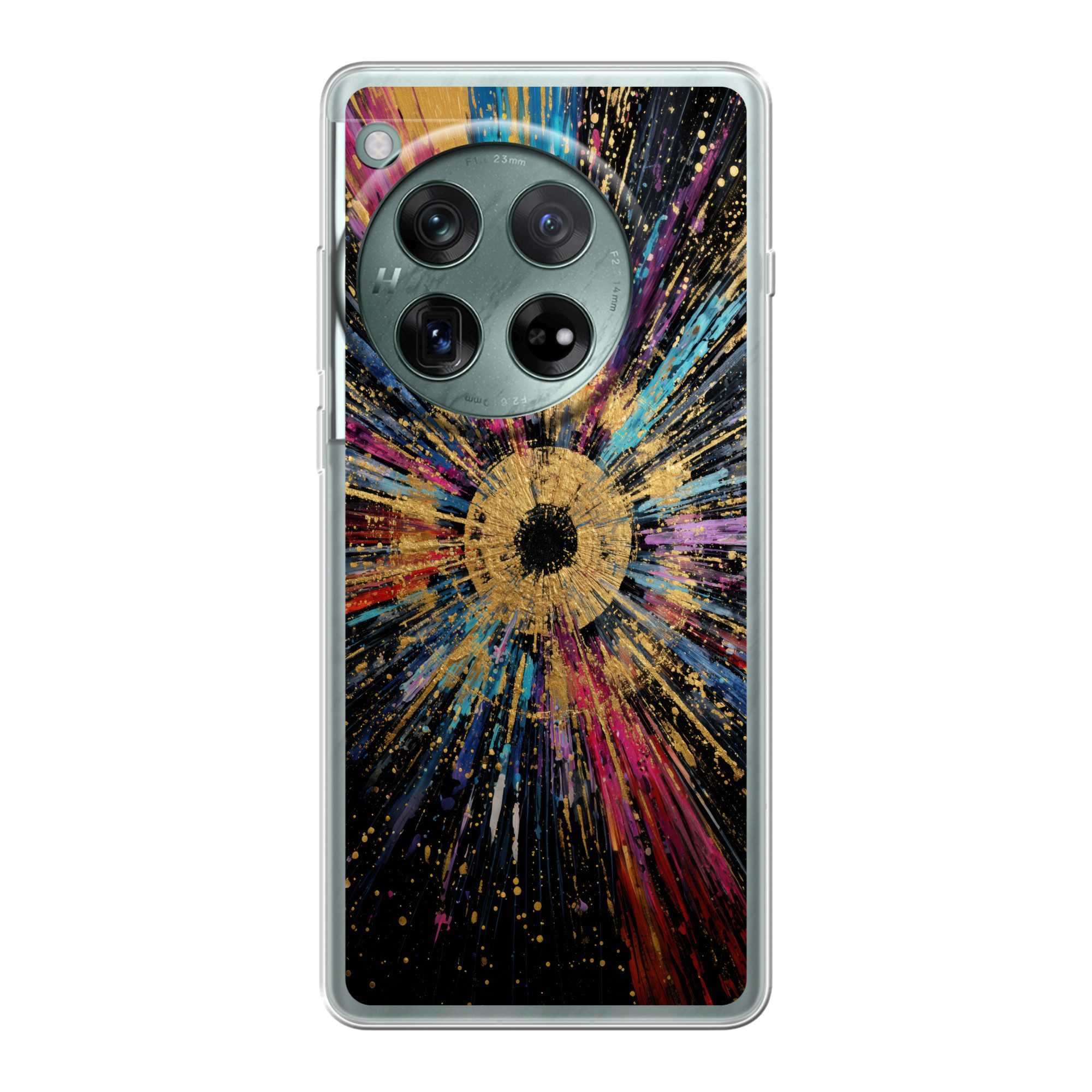 MuchoWow Handyhülle für OnePlus 12 Explosion - Gold - Bunt - Abstrakt, Handy Case, Silikon, Bumper Case Dünn