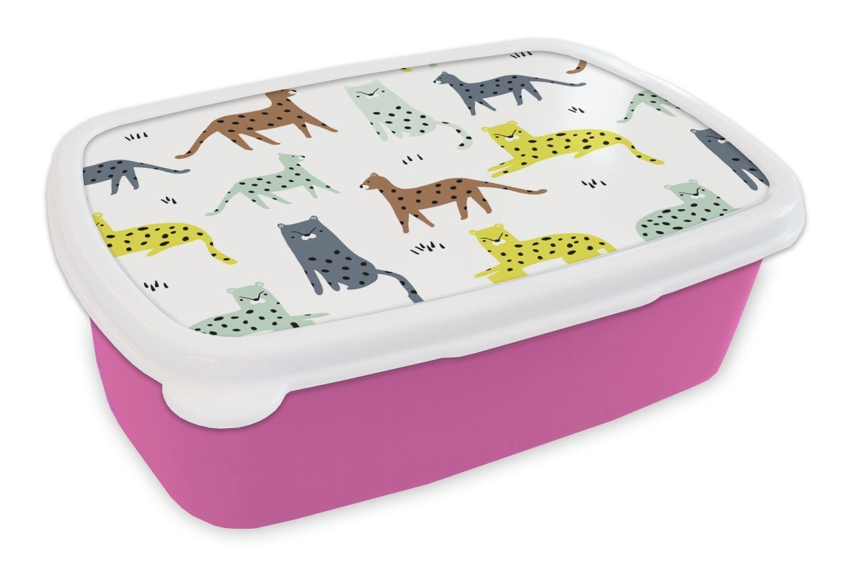 Wilde - Kunststoff rosa Tiere Lunchbox (2-tlg), Erwachsene, Brotbox Snackbox, Dschungel, MuchoWow für Katze Mädchen, Brotdose Kunststoff, Kinder, -