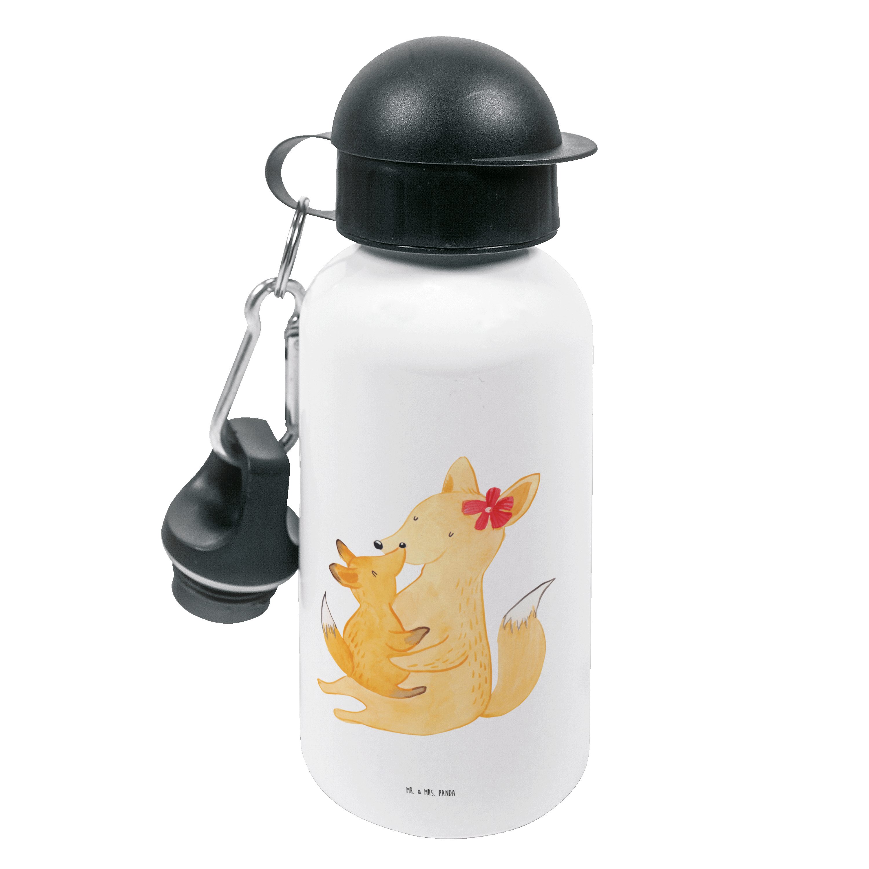 Mr. & Mrs. Panda Trinkflasche Fuchs Mama & Kind - Weiß - Geschenk, Kindertrinkflasche, Lieblingstoc