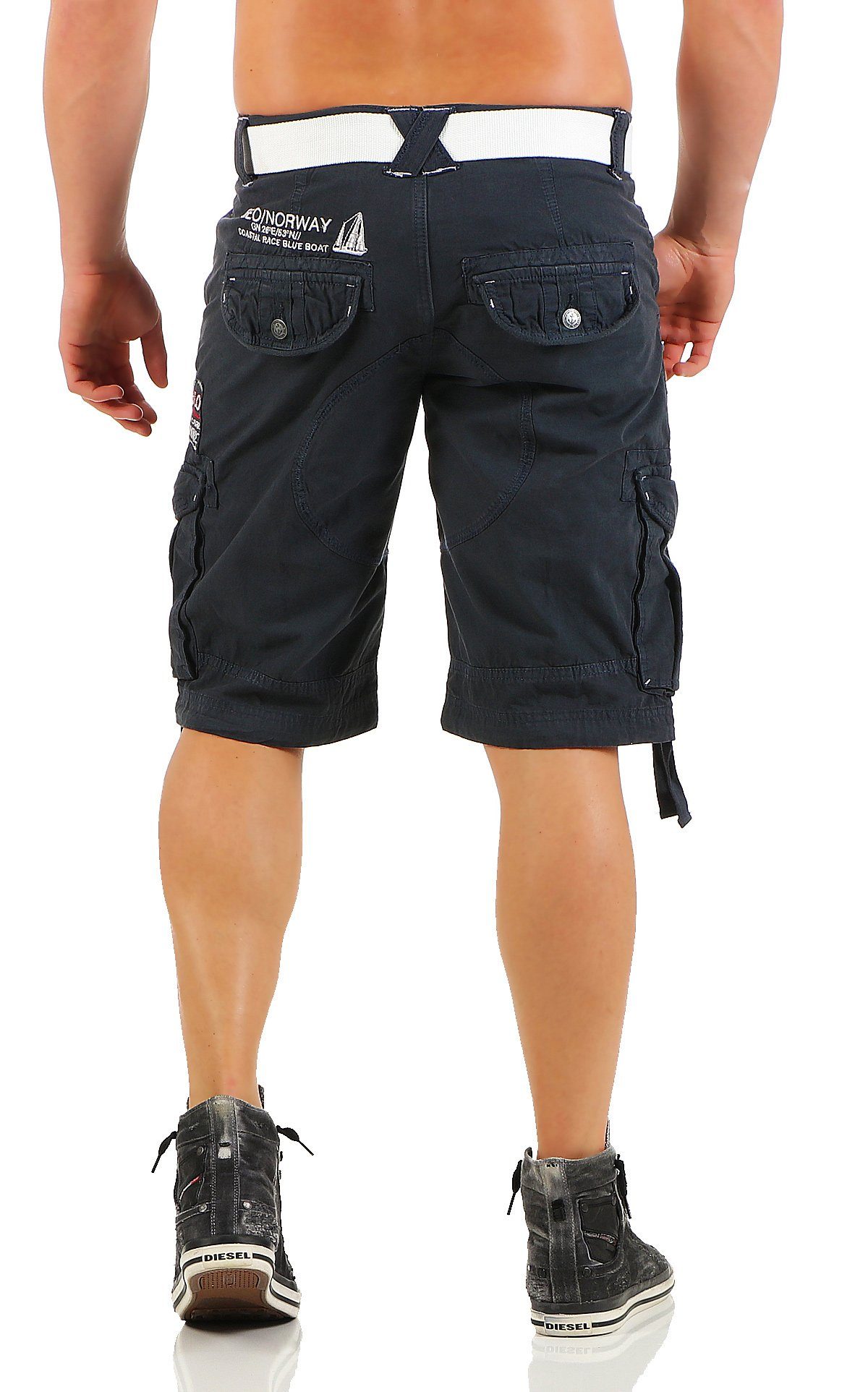 Norway Geographical kurze unifarben Cargoshorts (mit Geographical Gürtel) POUDRE Norway Navy Shorts Shorts, Herren Hose, abnehmbarem