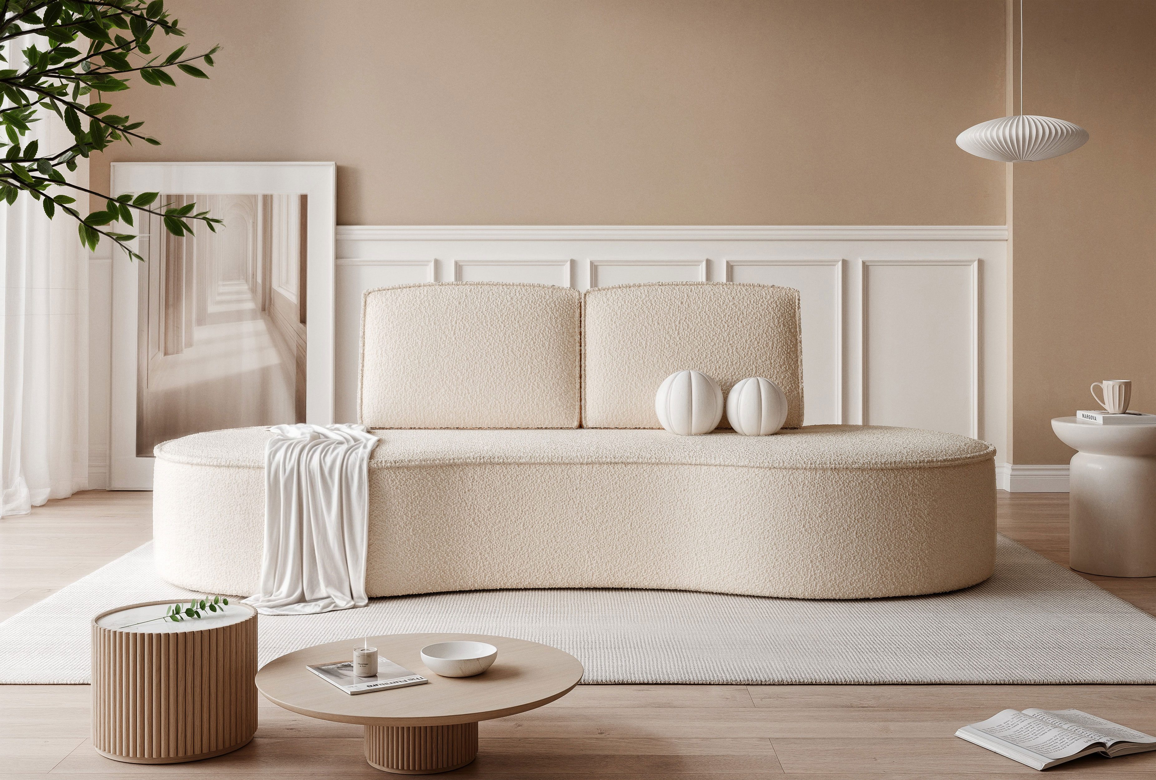 yourhouse24 Sofa Organische Design-Couch SOFIA (234 cm) – Zeitlose Eleganz, Seite universal