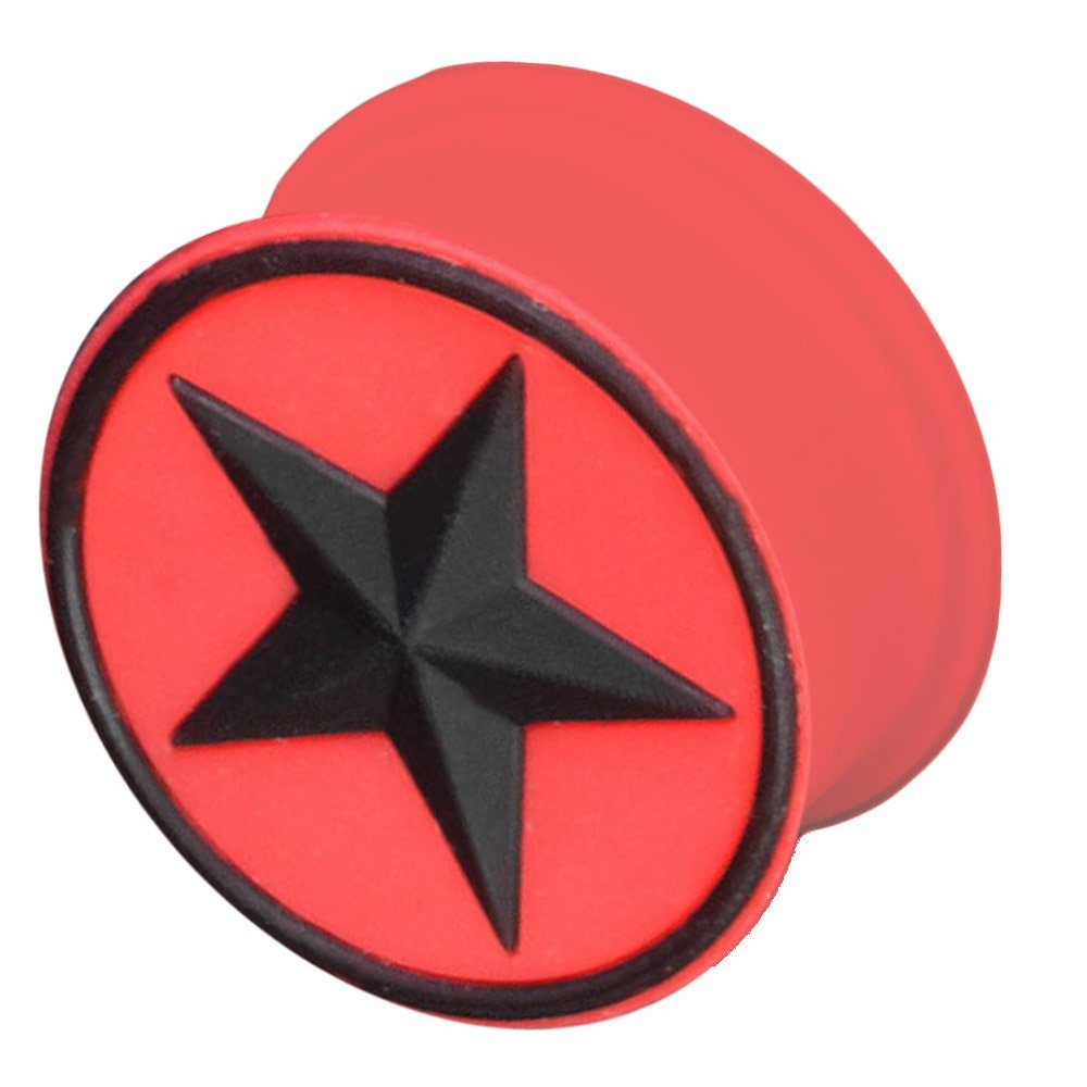 8 1 Ohr Plug Flesh Stern, Tunnel Piercing 4 Größe / Plug Sterne flexibel Stück bis Rot Schwarz Silikon 26mm viva-adorno