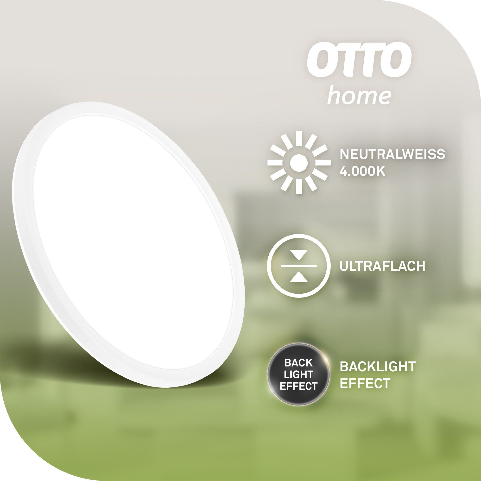 OTTO home LED Panel ultraflach, Deckenlampe LYMMA mit Backlight, Deckenprojektion, LED fest integriert, Neutralweiß, 4000K, Wohnzimmer Schlafzimmer Küche, Deckenleuchte Energieeffizienz A