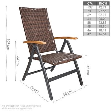BRUBAKER Gartenstuhl Polyrattan Stuhl "Modena" (Set, 1 St), Hochlehner aus Metall und Poly Rattan klappbar - 7-Fach verstellbare Rückenlehne - wetterfester Faltstuhl - Klappstuhl - Braun