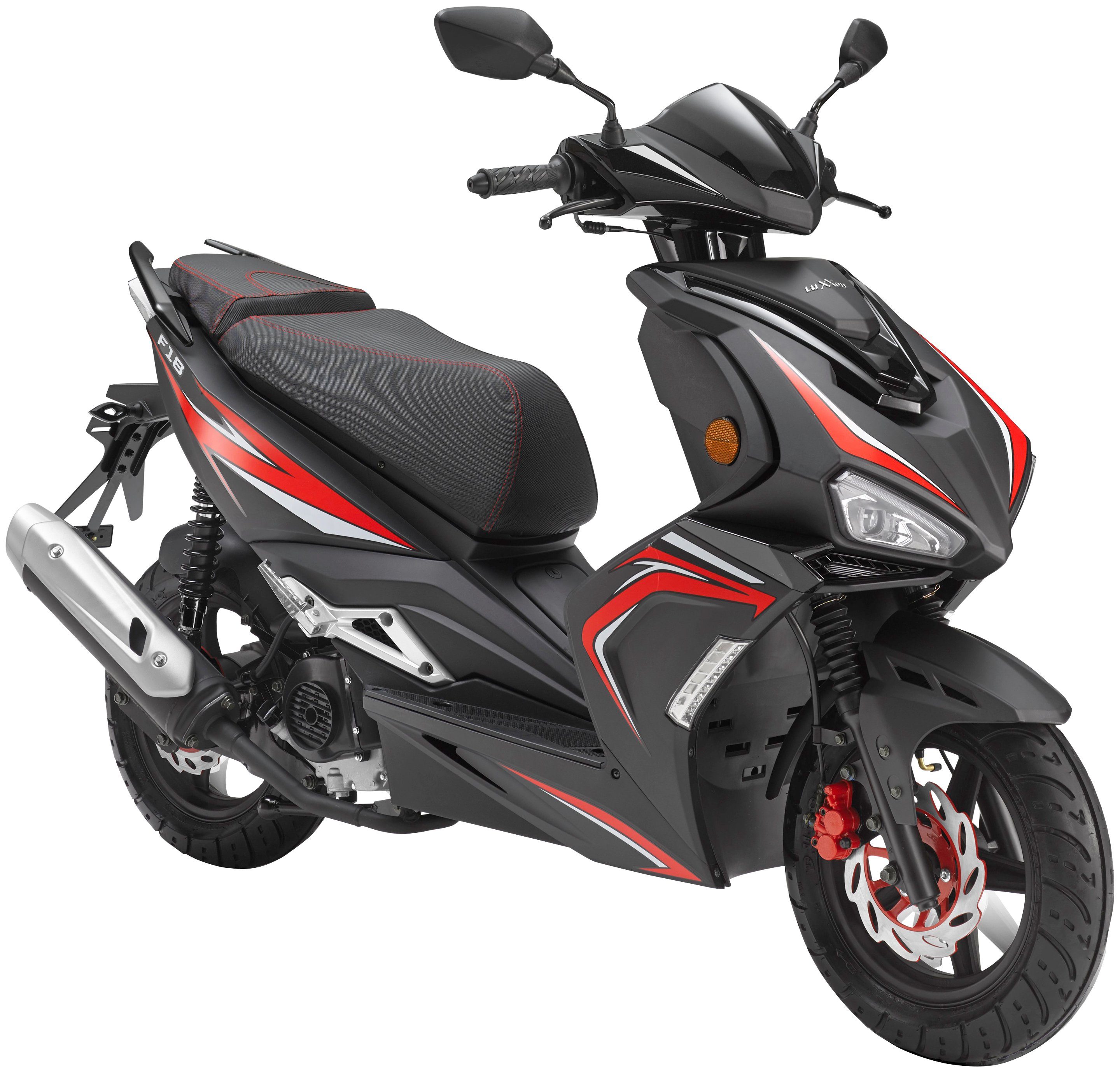 Luxxon Motorroller F18, 50 ccm, 45 km/h, Euro 5, (abschließbares Staufach), 2 Sitzplätze, für Erwachsene, Sportliches Design, 4-Takt Motor