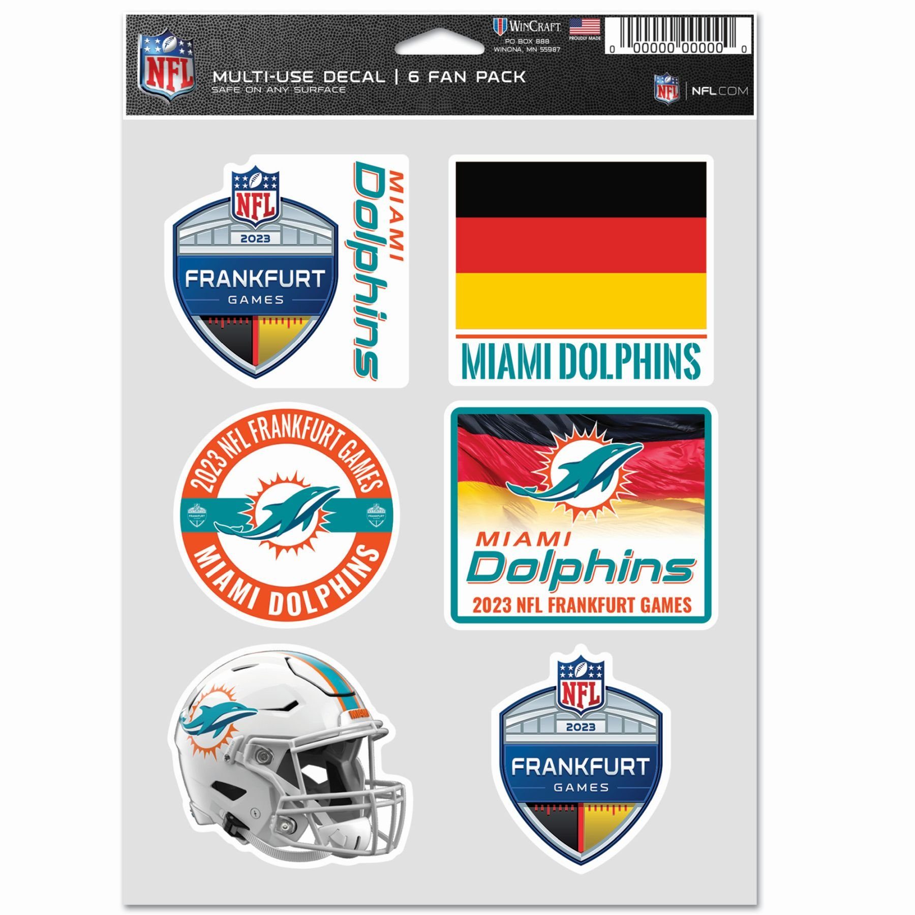 WinCraft Wanddekoobjekt NFL FRANKFURT Aufkleber 6er Set 18x13cm Miami Dolp