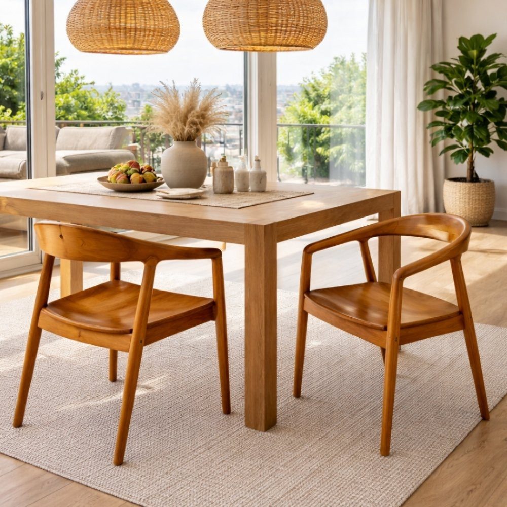 LebensWohnArt Stuhl 2er Set NEAPEL Teakstuhl natural Design Esszimmer Stühle ergonomisch