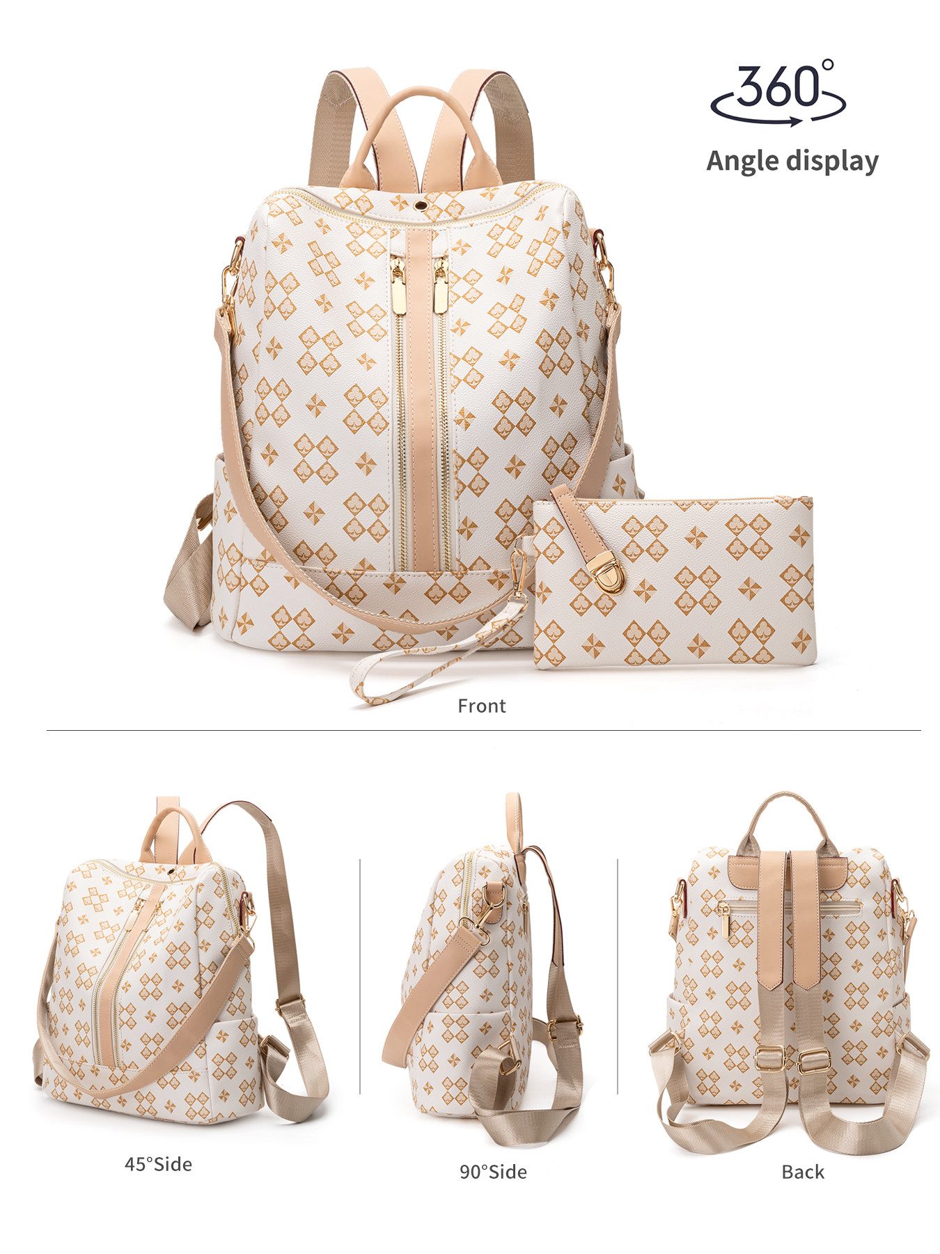 Forrlite Rucksack Damen Rucksack, Kleine 2 in 1 Rucksackhandtasche (Wasserdichte Leder Schultaschen, Geldbörse Umhängetasche Handtasche Rucksack), Geschenk,Anti-Diebstahl Tagesrucksack Schultertaschen