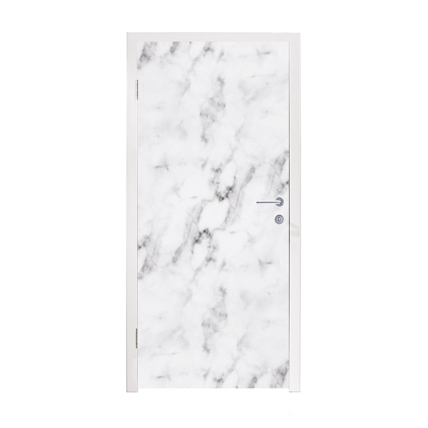 MuchoWow Türtapete Marmor - Luxus - Weiß - Grau - Marmoroptik, Matt, bedruckt, (1 St), Selbstklebende Tapete, Folie für Möbel, 75x205 cm
