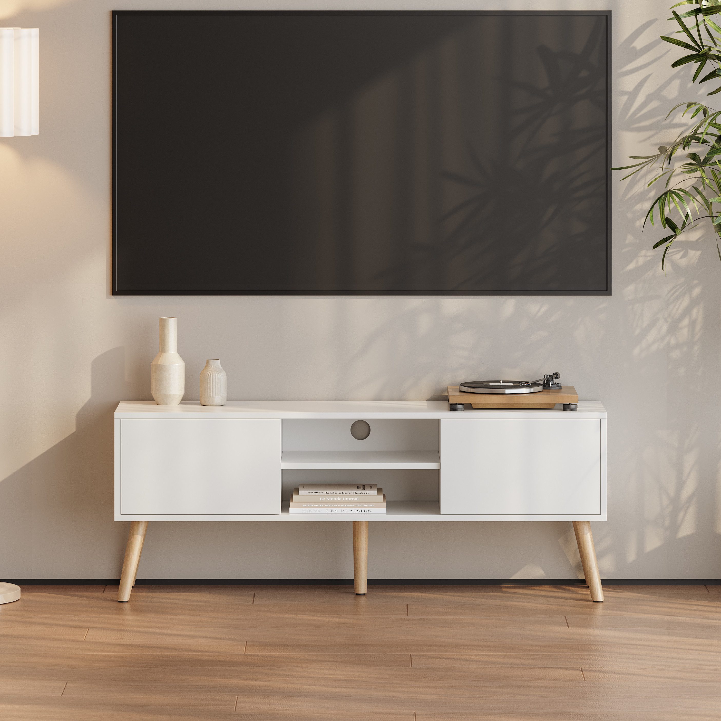en.casa Lowboard, »Eskilstuna« Fernsehtisch 120x29,5x46,5cm Weiß