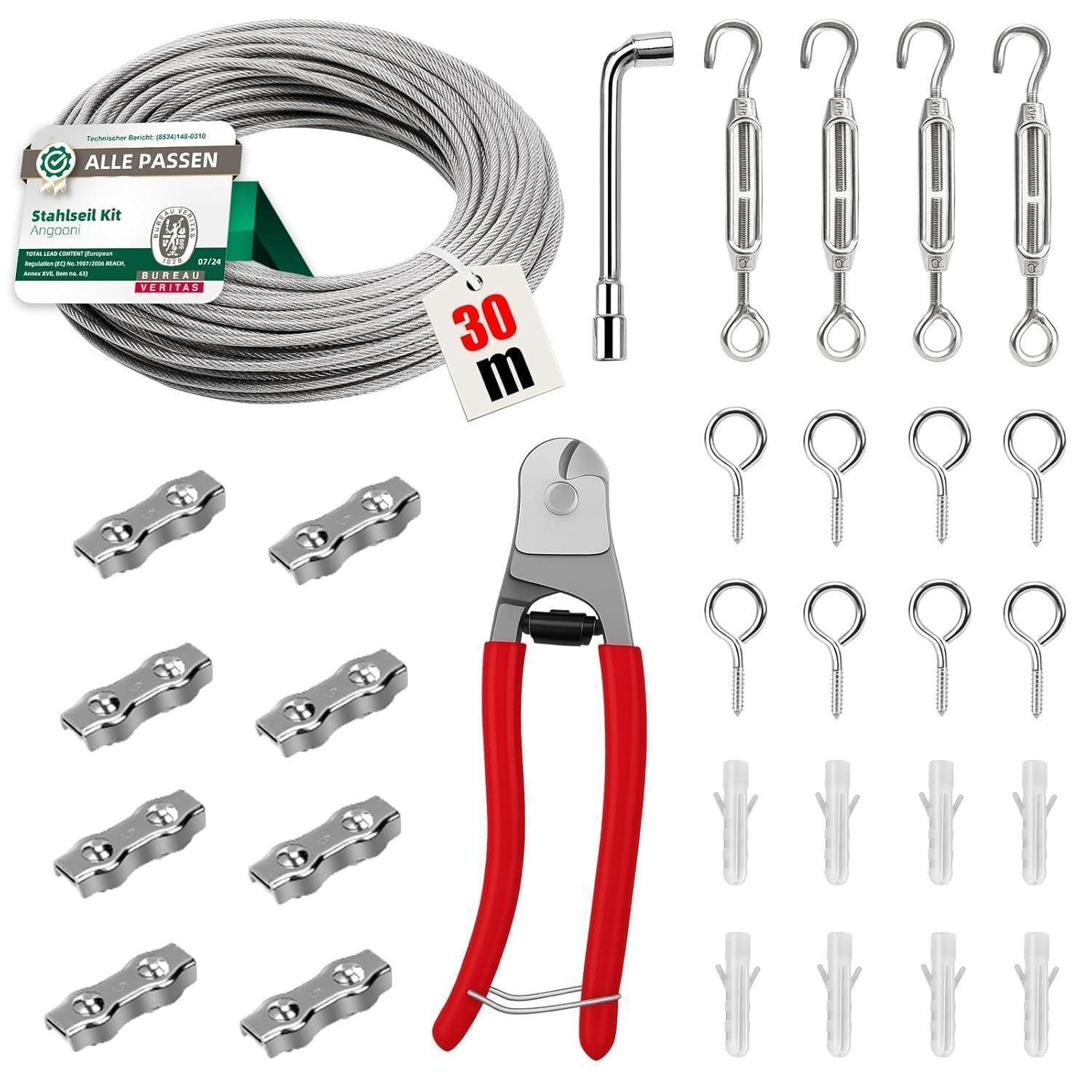 LuxusKollektion Drahtspanner Stahlseil Edelstahl Drahtseil 30 m 4 mm 31 pcs Kit