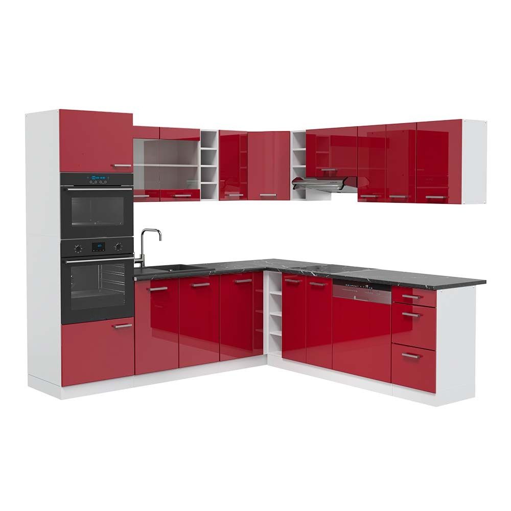 Vicco Winkelküche R-Line, Rot Hochglanz/Weiß, 247 x 237 cm, AP Anthrazit