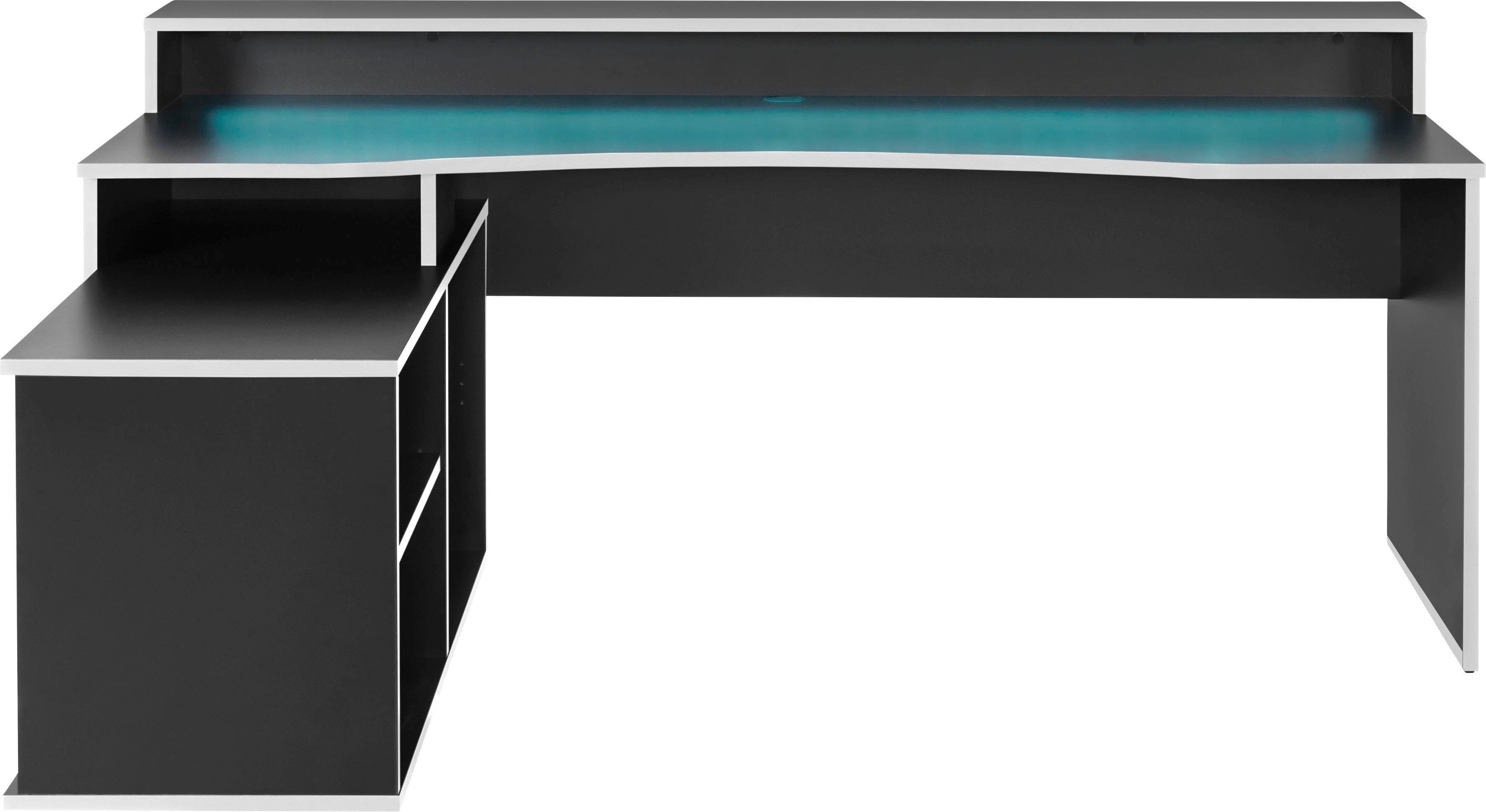 FORTE Gamingtisch Tezaur, mit RGB-Beleuchtung, Breite 200 cm, Eckschreibtisch