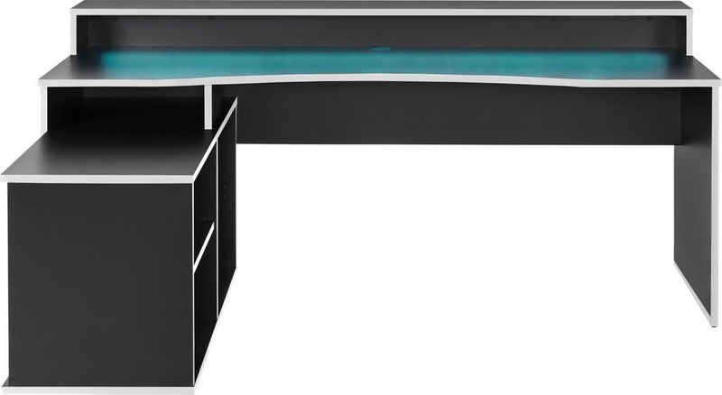 FORTE Gamingtisch »Tezaur«, mit RGB-Beleuchtung und Halterungen, Breite 200 cm, Ecktisch, exklusiv nur bei OTTO erhältlich