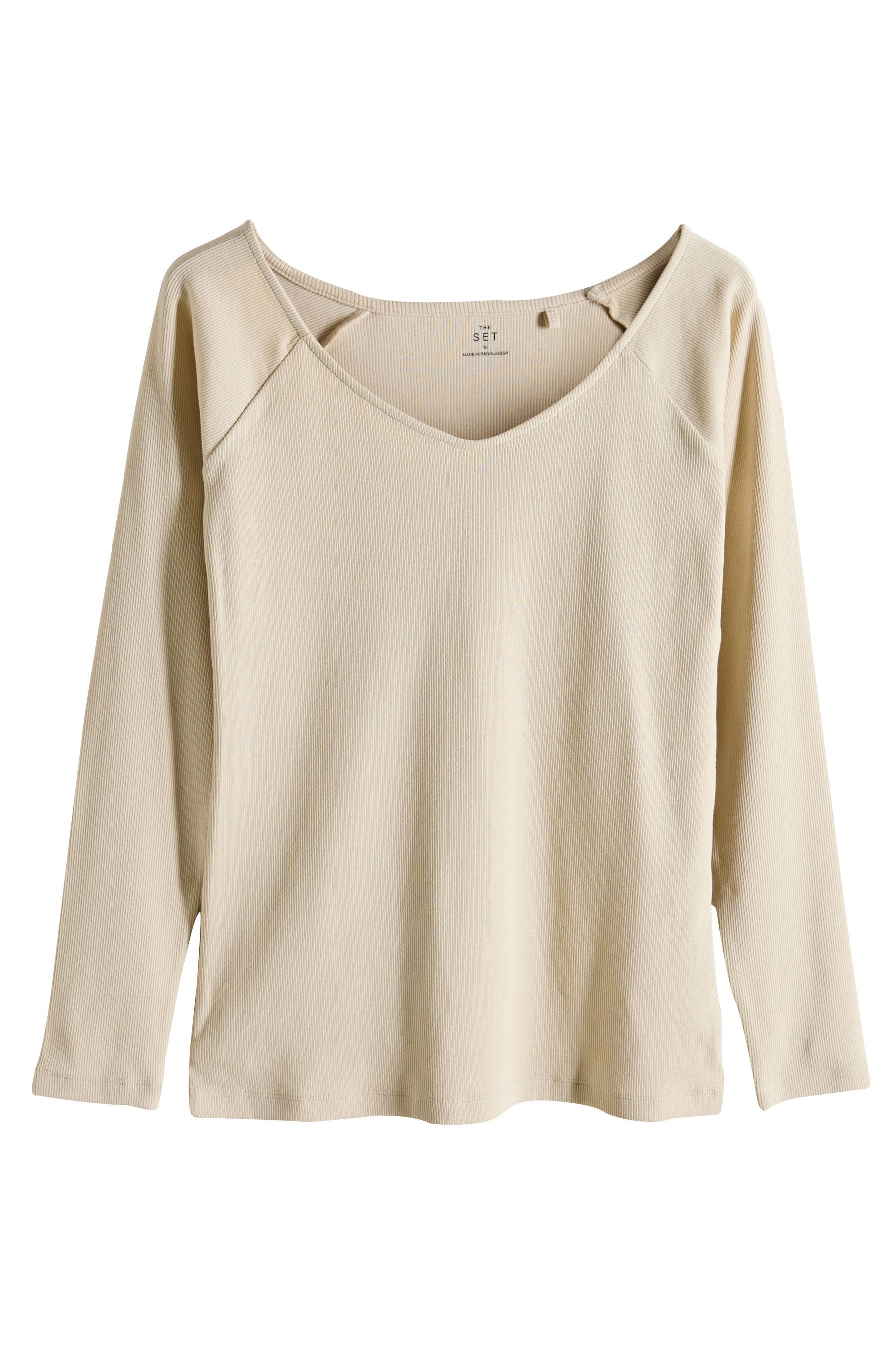 The Set Langarmshirt 3 x The Set schulterfreie, gerippte Langarmtops (4-tlg günstig online kaufen