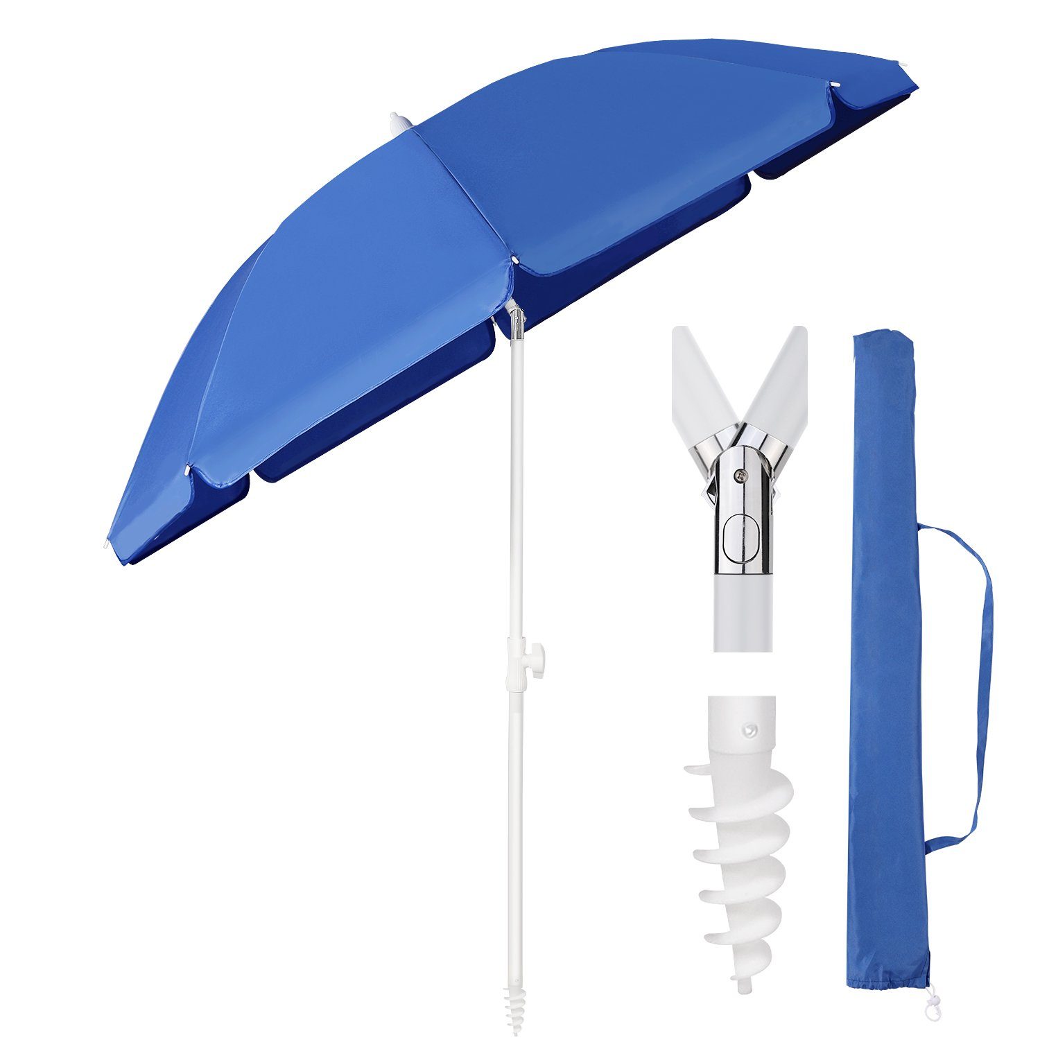 Sekey Sonnenschirm Ø160 cm / Ø180 cm Sonnenschirm UV50+, mit Tragetasche und Bodenhülse, LxB: 160,00x160,00 cm, Neigungswinkel und Höhe verstellbar,für Balkon, Garten, Terrasse