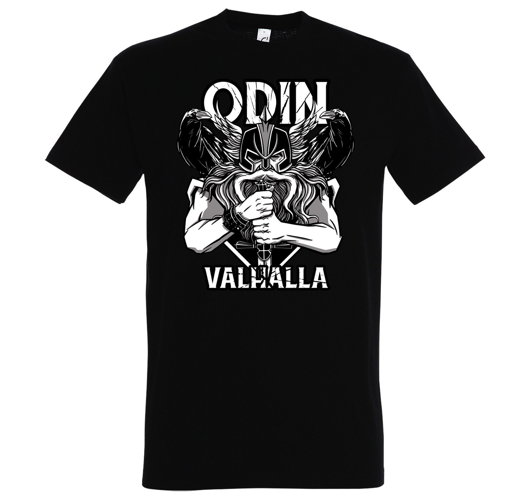 T-Shirt mit Odin Designz Herren Youth Schwarz Valhalla trendigem T-Shirt Spruch