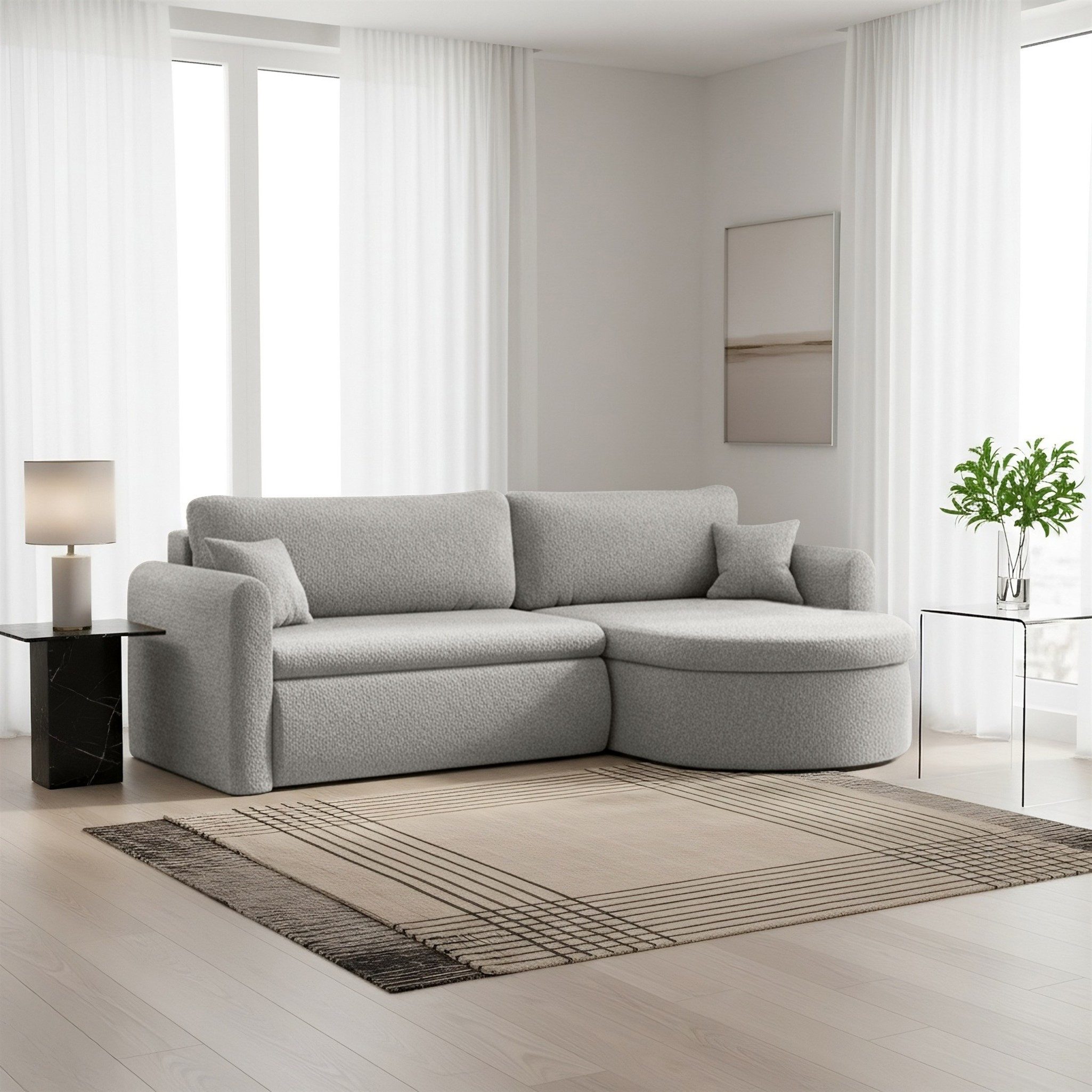 Fun Möbel Ecksofa Ecksofa Schlafsofa FELIZ, Rundumbezug, Inkl. Bettkasten und 2 Zierkissen