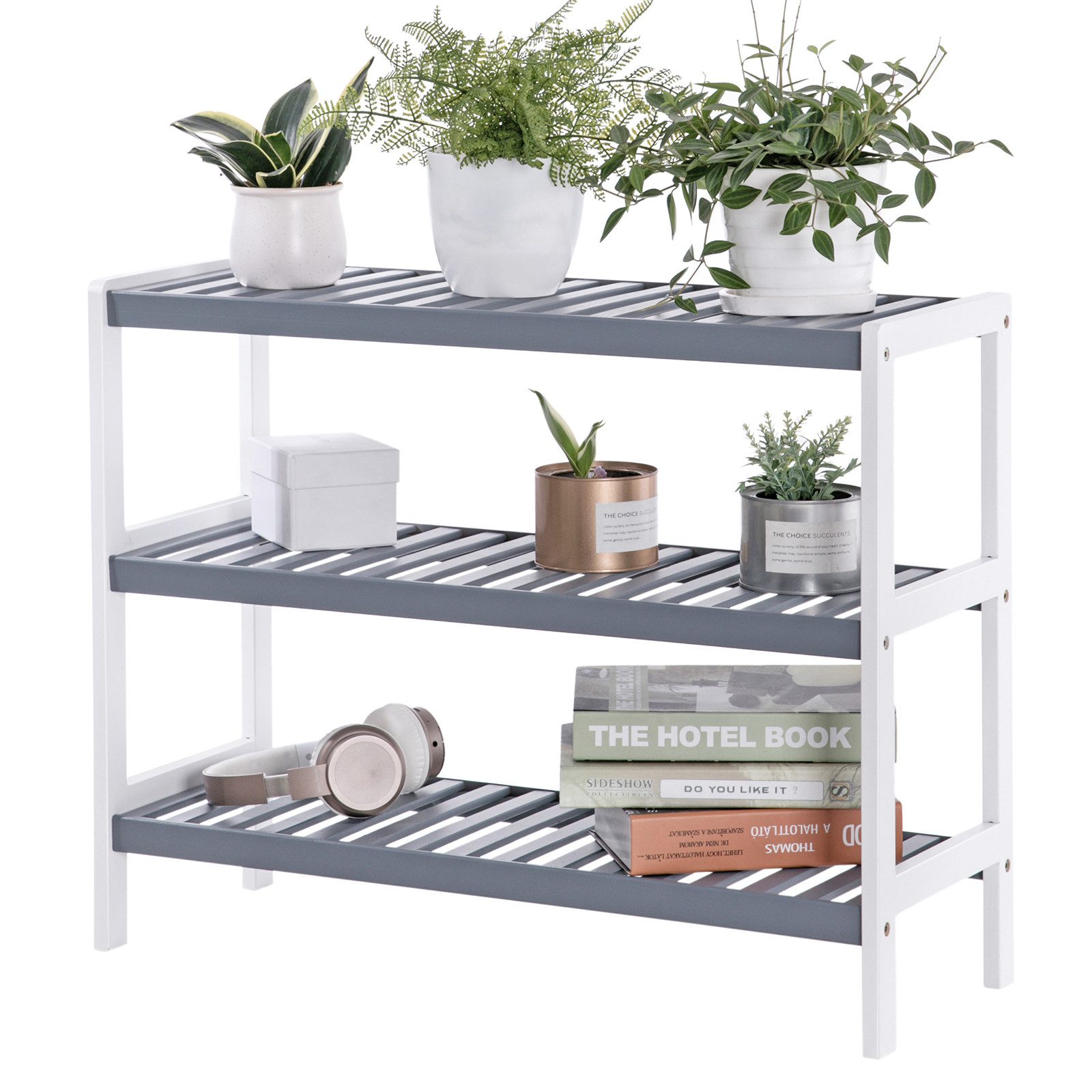 SONGMICS Schuhregal Schuhablage, Schuh-Organizer, für Wohnzimmer, Schlafzimmer, Badezimmer, Bambus, 3 Ebenen, Regal für Schuhe, Pflanzen, Bücher, 26 x 70 x 55 cm