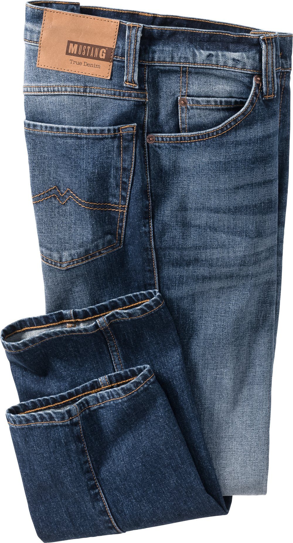 Bund Beinverlauf Stretch-Jeans MUSTANG blau und im 5-Pocket-Style, mit geradem Stretch