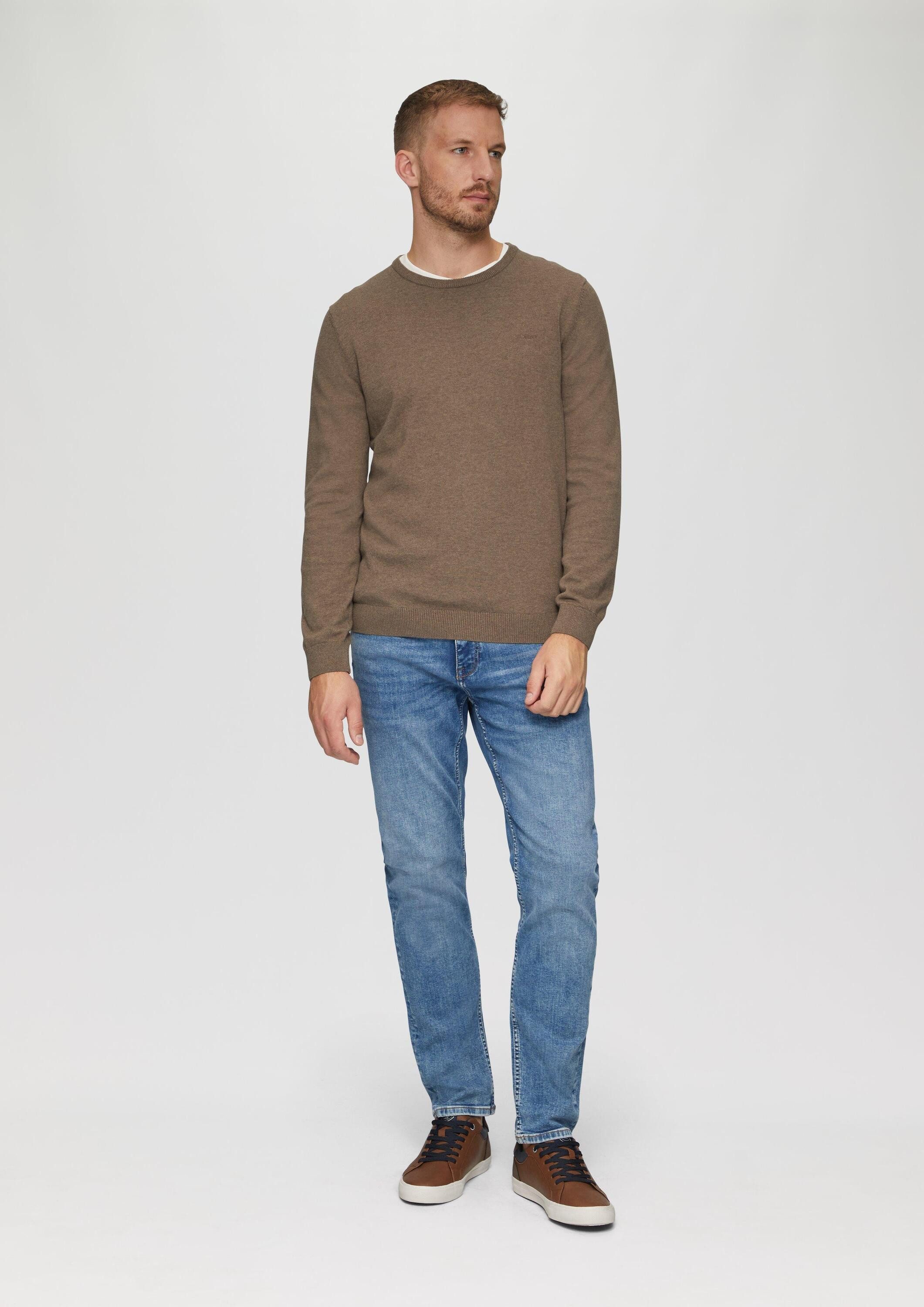 s.Oliver Longpullover Strickpullover Baumwollpullover mit Logo-Stickerei