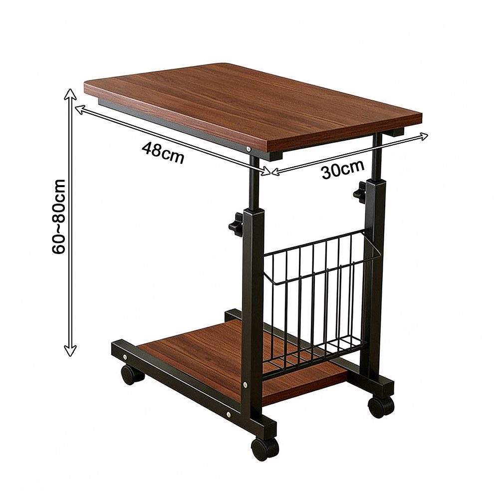 PFCTART Beistelltisch Beistelltisch höhenverstellbar mit Rollen als mobiler Laptoptisch (Set, 1-St., Beistelltisch couch für Bett, Sofa und Büro, ideal für Zuhause), Beistelltisch mit rollen aus Holz und Stahl, stabil und flexibel