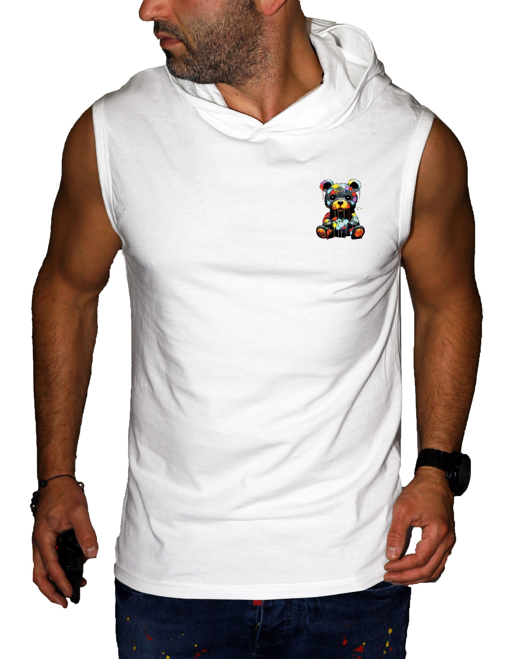 RMK Tanktop Ärmellos Shirt Herren Muskelshirt Gym Bär Teddybär aus 100% Baumwolle