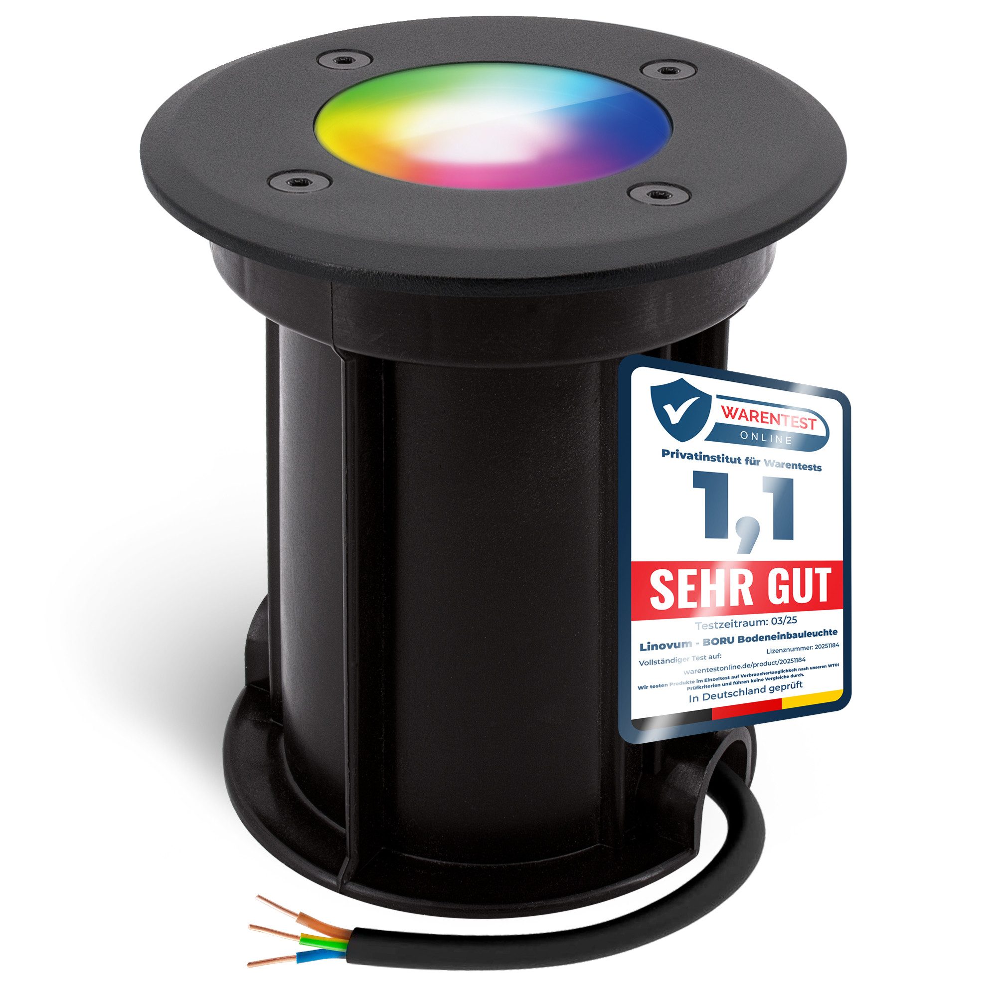 linovum Smarte LED-Leuchte Smartee LED Bodeneinbaustrahler BORU schwarz rund & dimmbar RGB, RGB