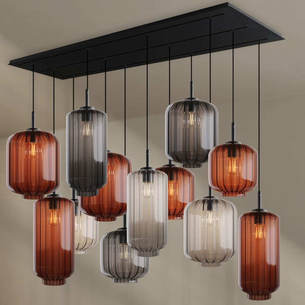 s.luce Pendelleuchte Velo Esszimmerlampe 12-flg 200cm 3-reih Ø18/20/25cm Mehrfarbig