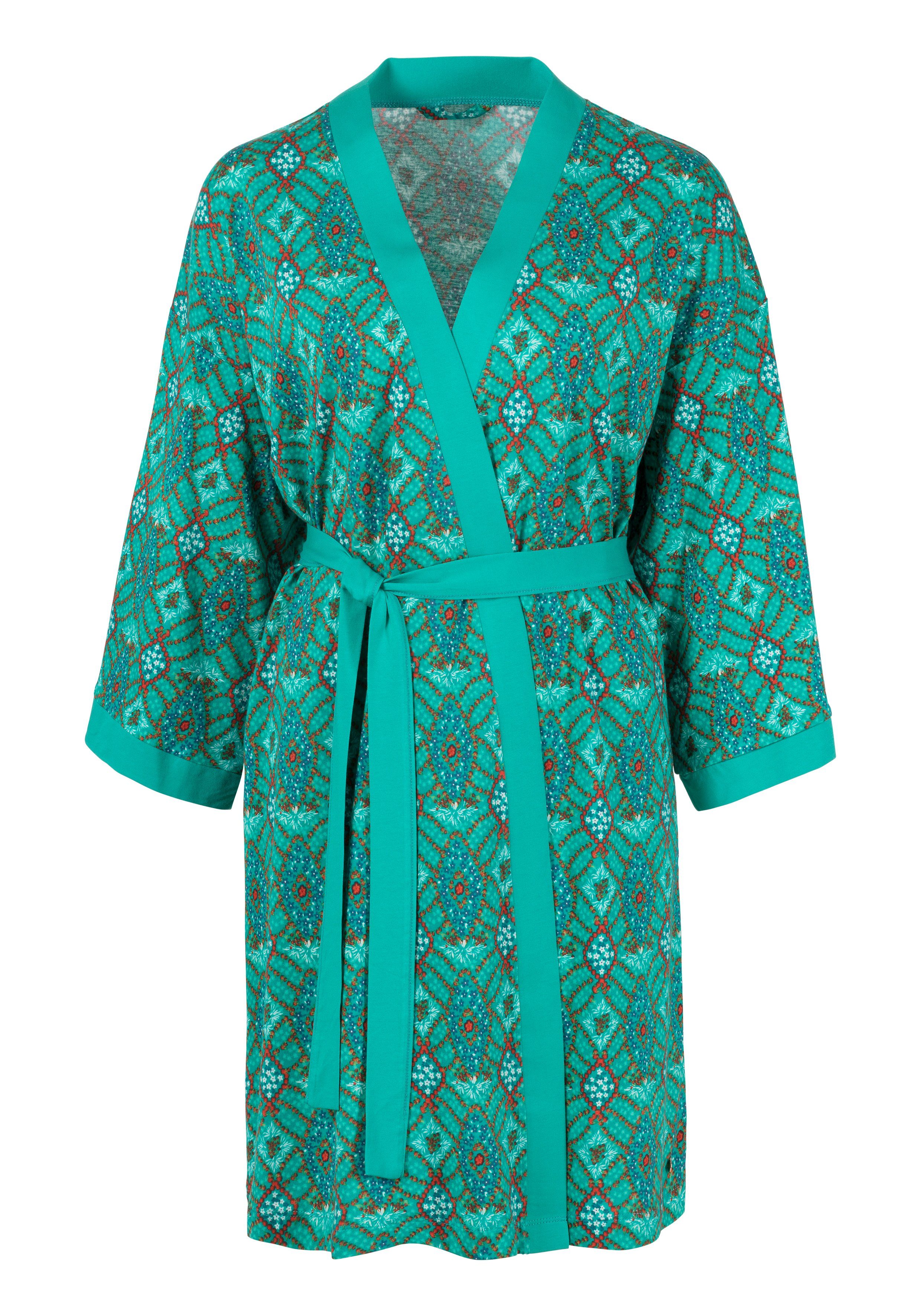 Kimono, Kurzform, zum s.Oliver Baumwoll-Mix, mit Ornamentdruck Binden Gürtel,
