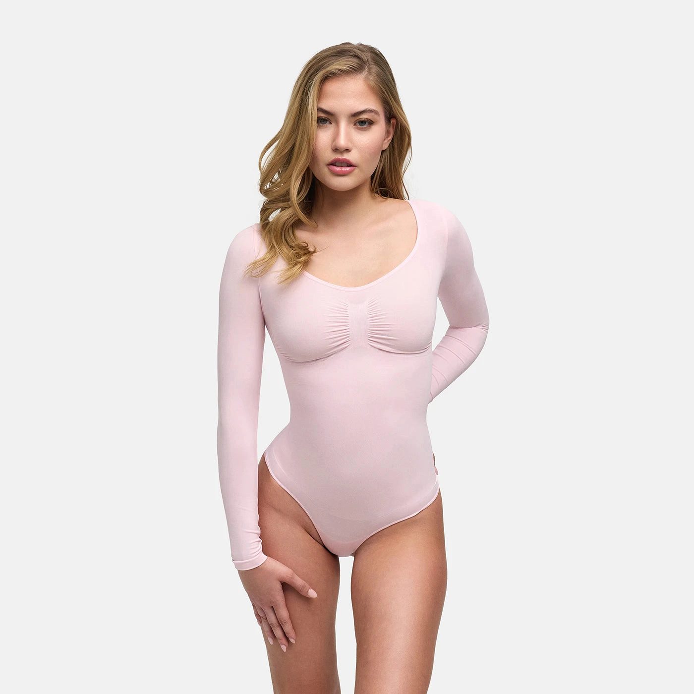 cfab (creamy fabrics) Shaping-Body Bodysuit Sculpting Shapewear Longsleeve mit String-Baby Pink-3XL (1-tlg)