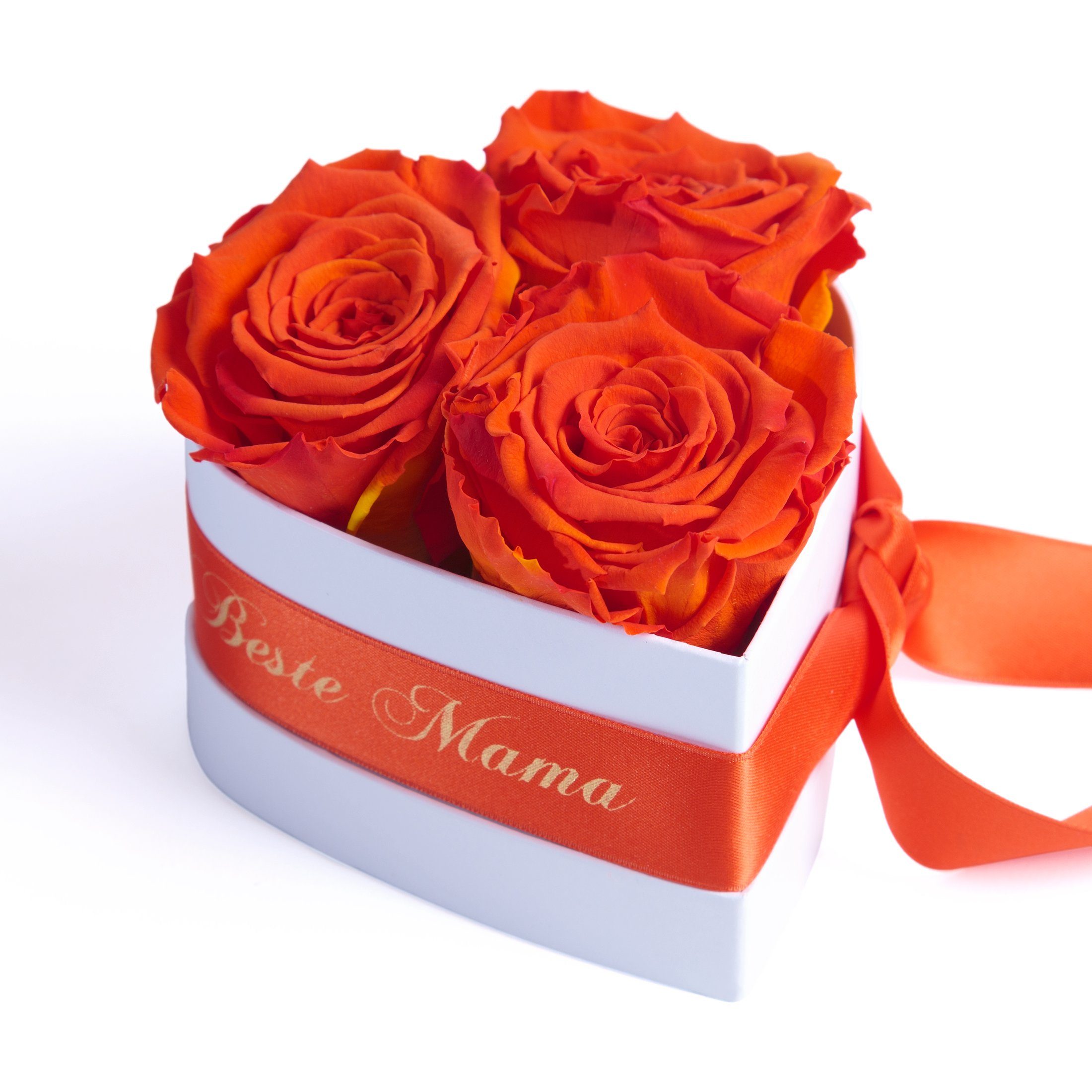 Rosenbox Kunstblume Jahre Beste Mama Orange haltbar die der Blumen echte 3 Rosen Infinity Heidelberg, 10 cm, Rose, Welt 3 SCHULZ für Herz ROSEMARIE Höhe Geschenk