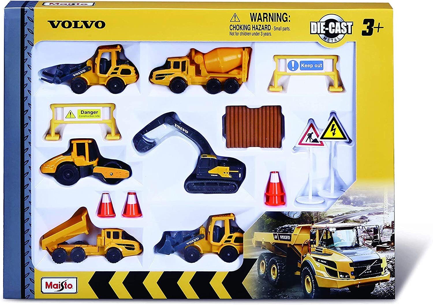 Maisto® Spielzeug-Auto Volvo Baufahrzeuge 6er-Set (8cm), detailliertes Modell