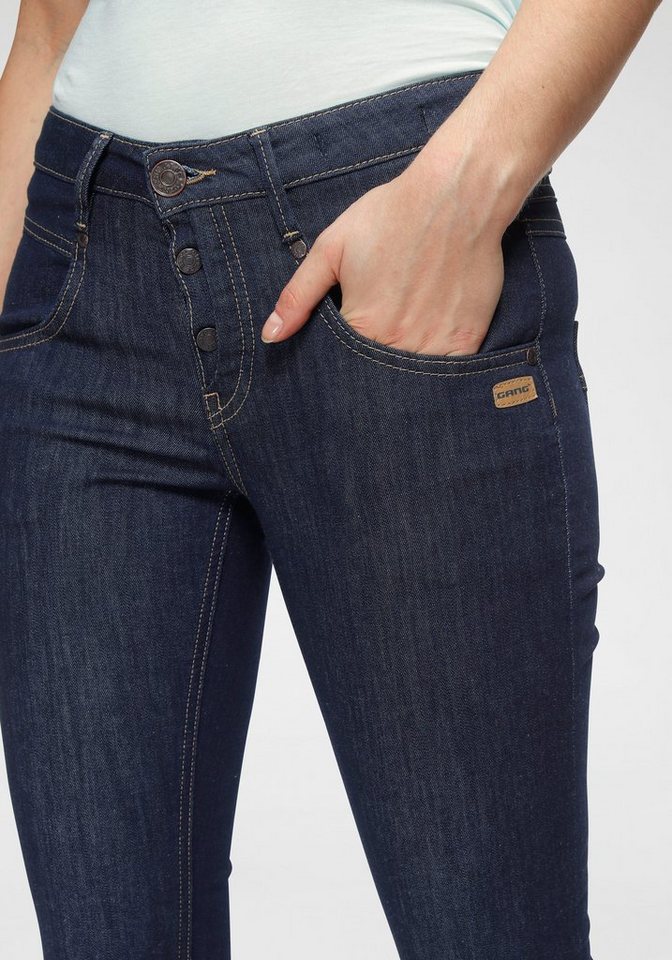 GANG für 94Medina Skinny-fit-Jeans Knopfleiste, mit halb Shaping Gesäßtaschen mit Teilungsnähten stylischer offener Tiefere tolle Wirkung