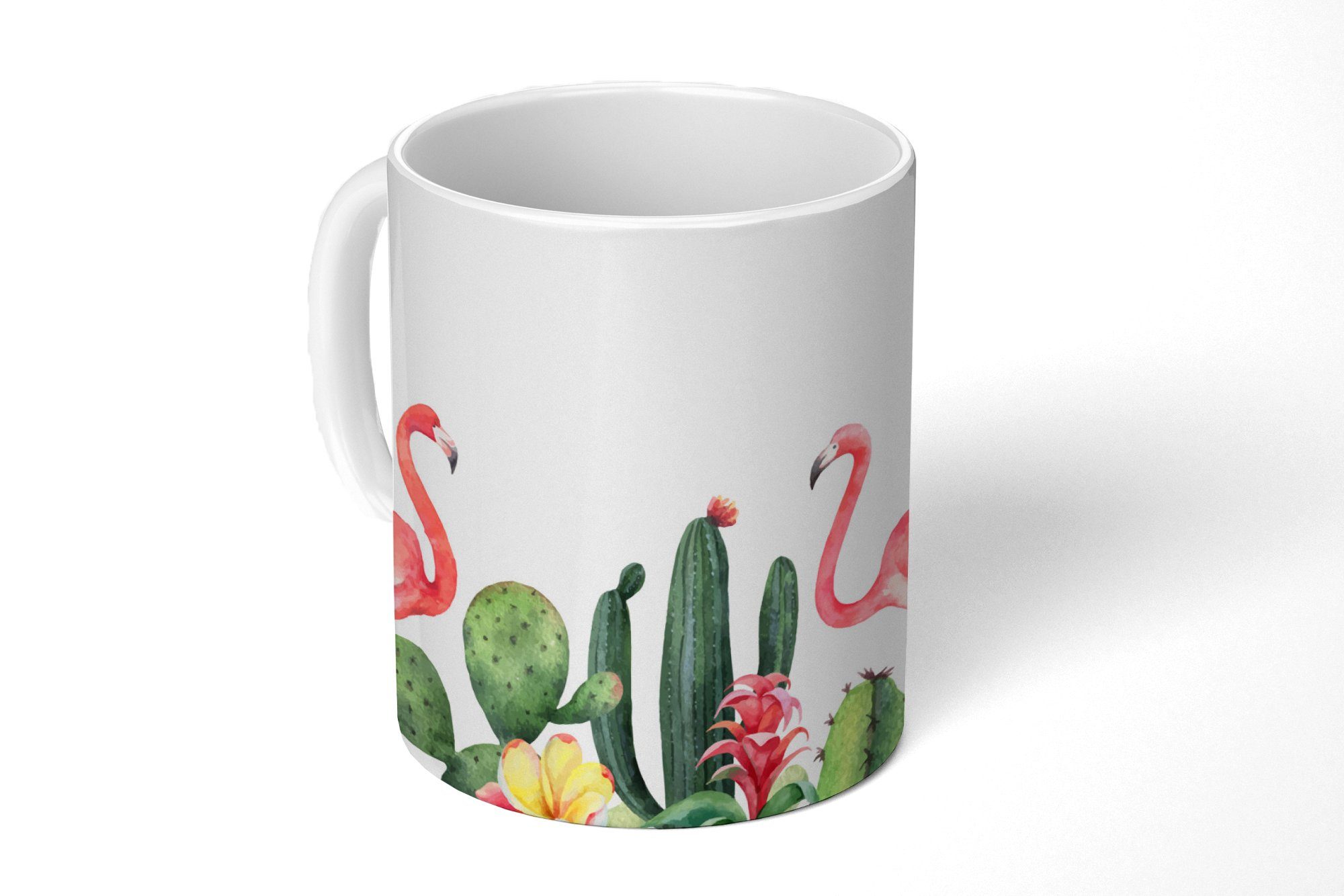 Teetasse, Flamingo Geschenk Mädchen Pflanzen Becher, MuchoWow Keramik, Aquarell - - - - Jungen, Teetasse, Kind - Tasse Kaffeetassen,